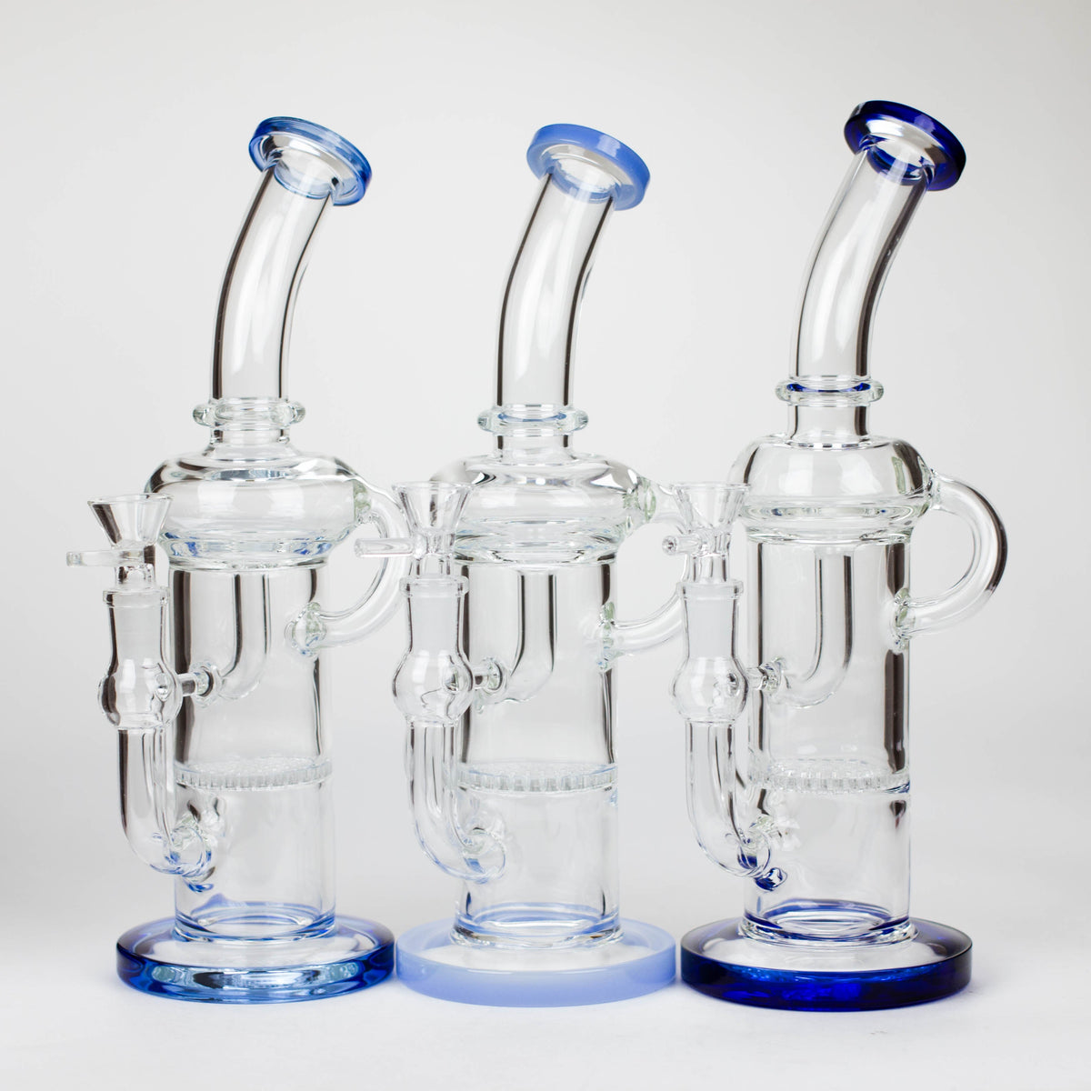 11″ Straight Tube Glass Recycler Bong With Color Base [C1556]