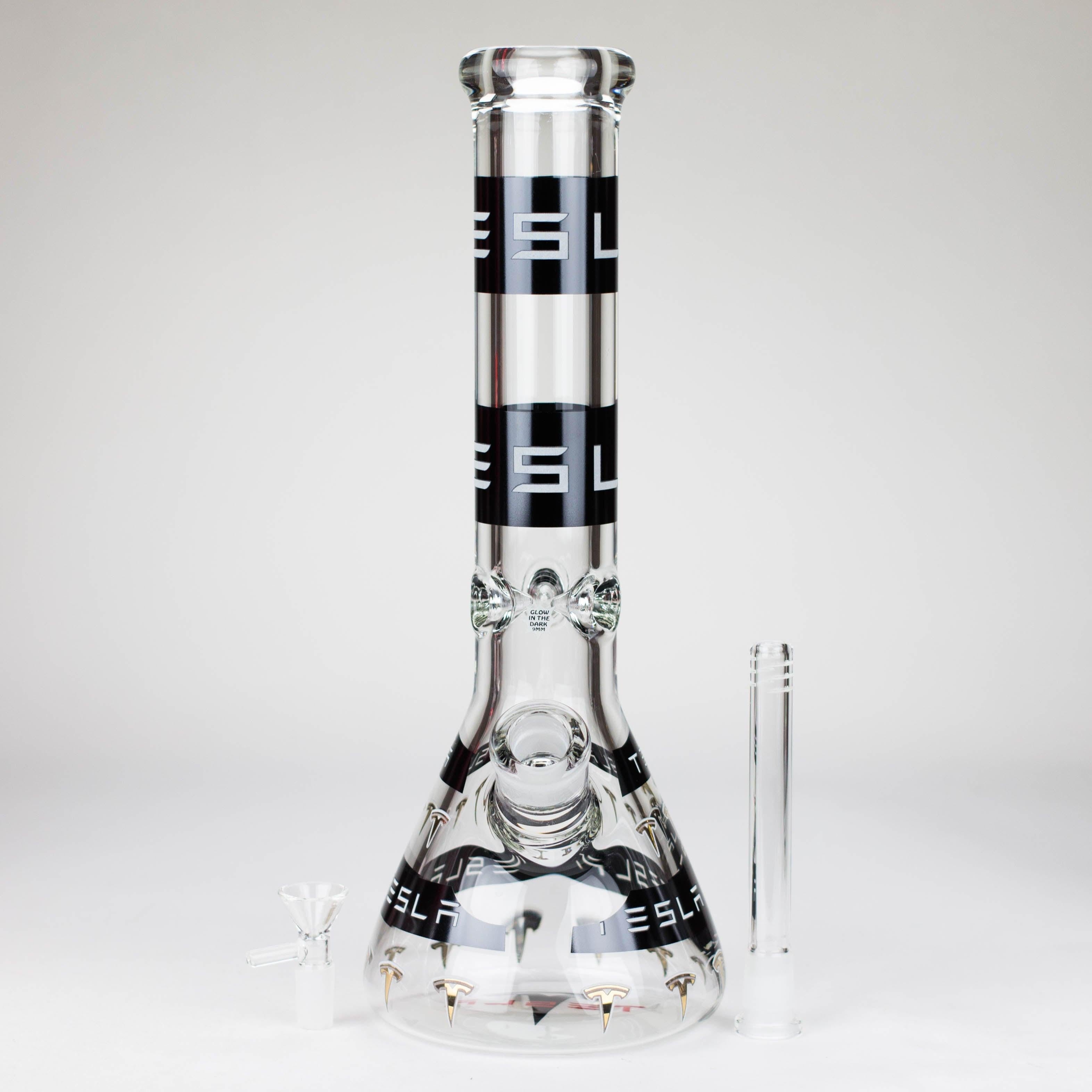 TSLA Glow in the Dark 14" 9 mm glass bong [PIP866]