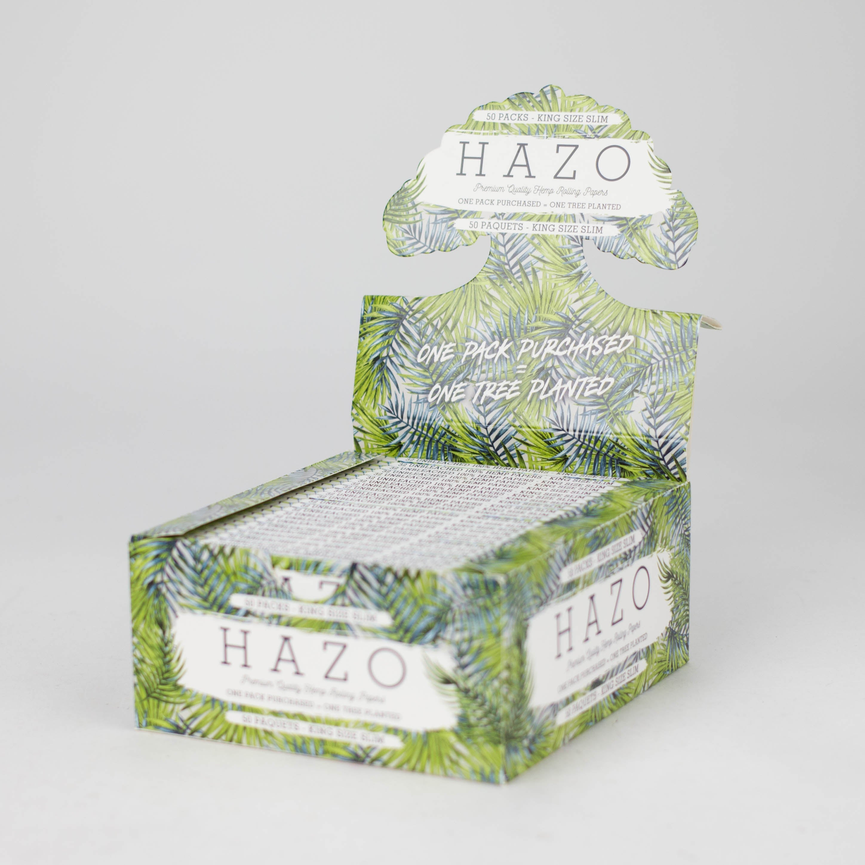 HAZO Hemp Rolling Papers | King Size Slim - Full Display of 50x Booklets | Plants 50 Trees! Main image