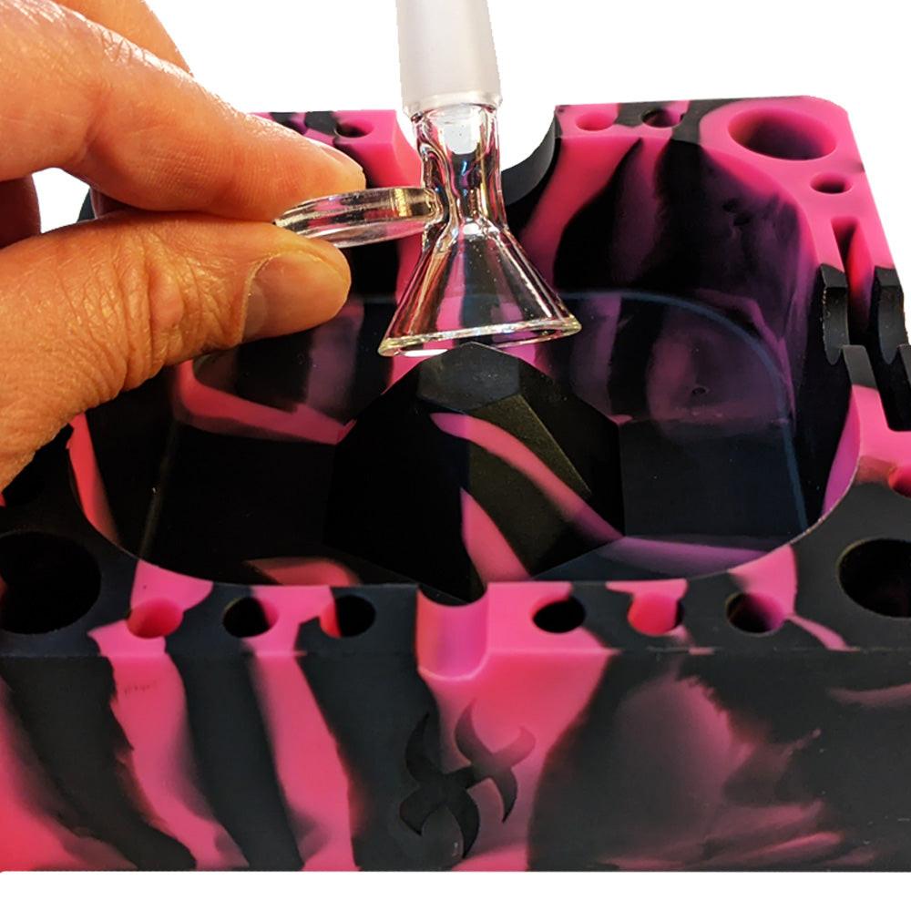 Herbhuggers | Premium Silicone Ashtray Featuring Center Tap Ash and Glassware Clearer with Accessory Organizing Slot Holders