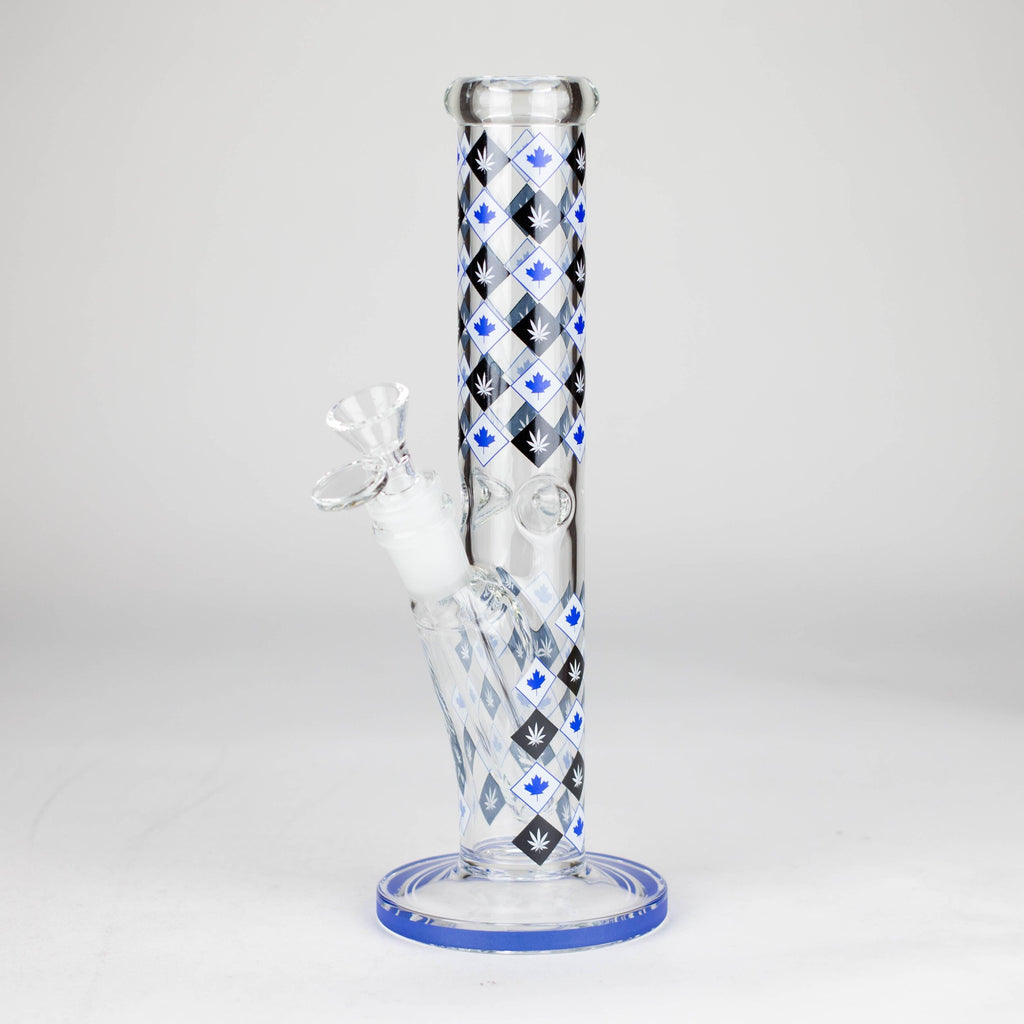 10" Color accented Staight Tube Glass Bong With Maple Leaf Design