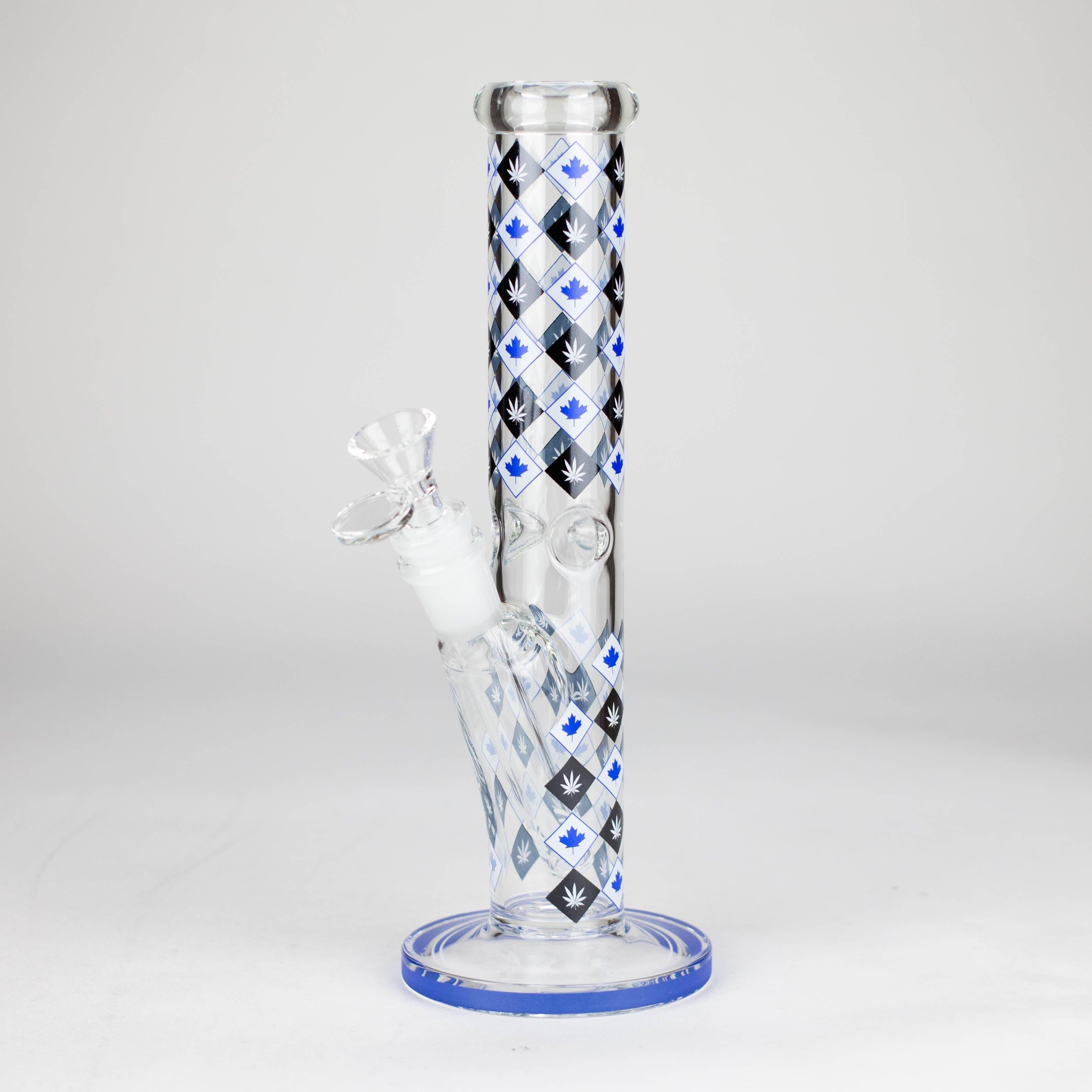 10" Color accented Staight Tube Glass Bong With Maple Leaf Design