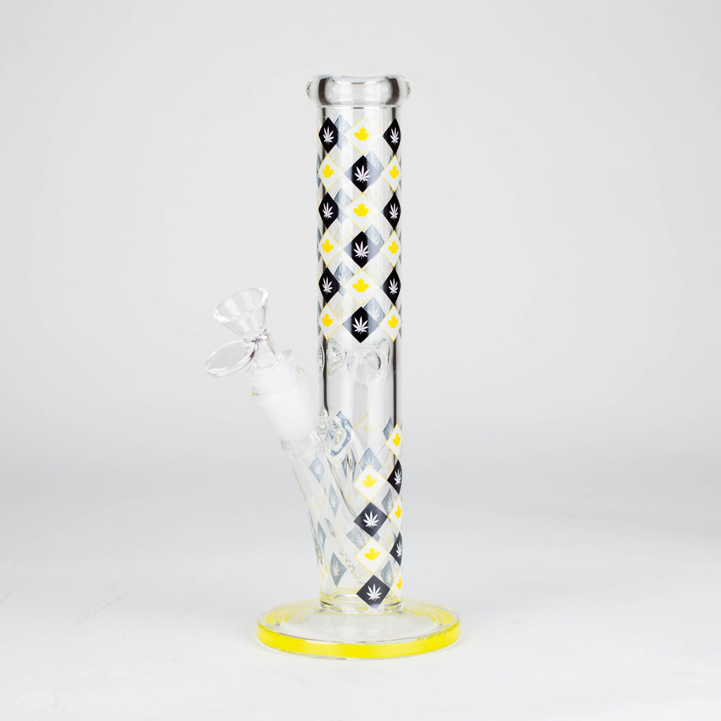 10" Color accented Staight Tube Glass Bong With Maple Leaf Design