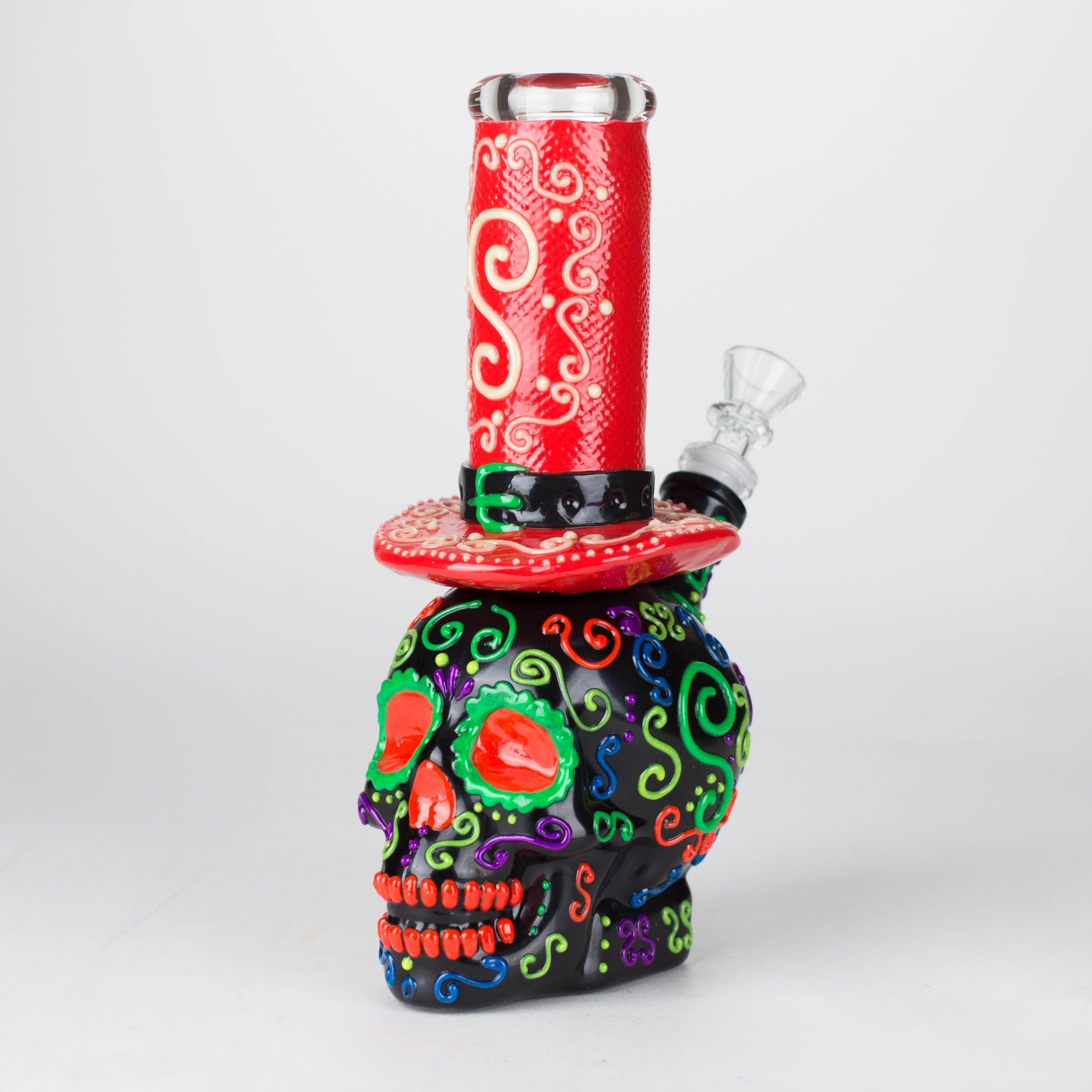 9" Wizard-Themed Sugar Skull Glow-in-the-Dark Glass Bong [SK14] Main image