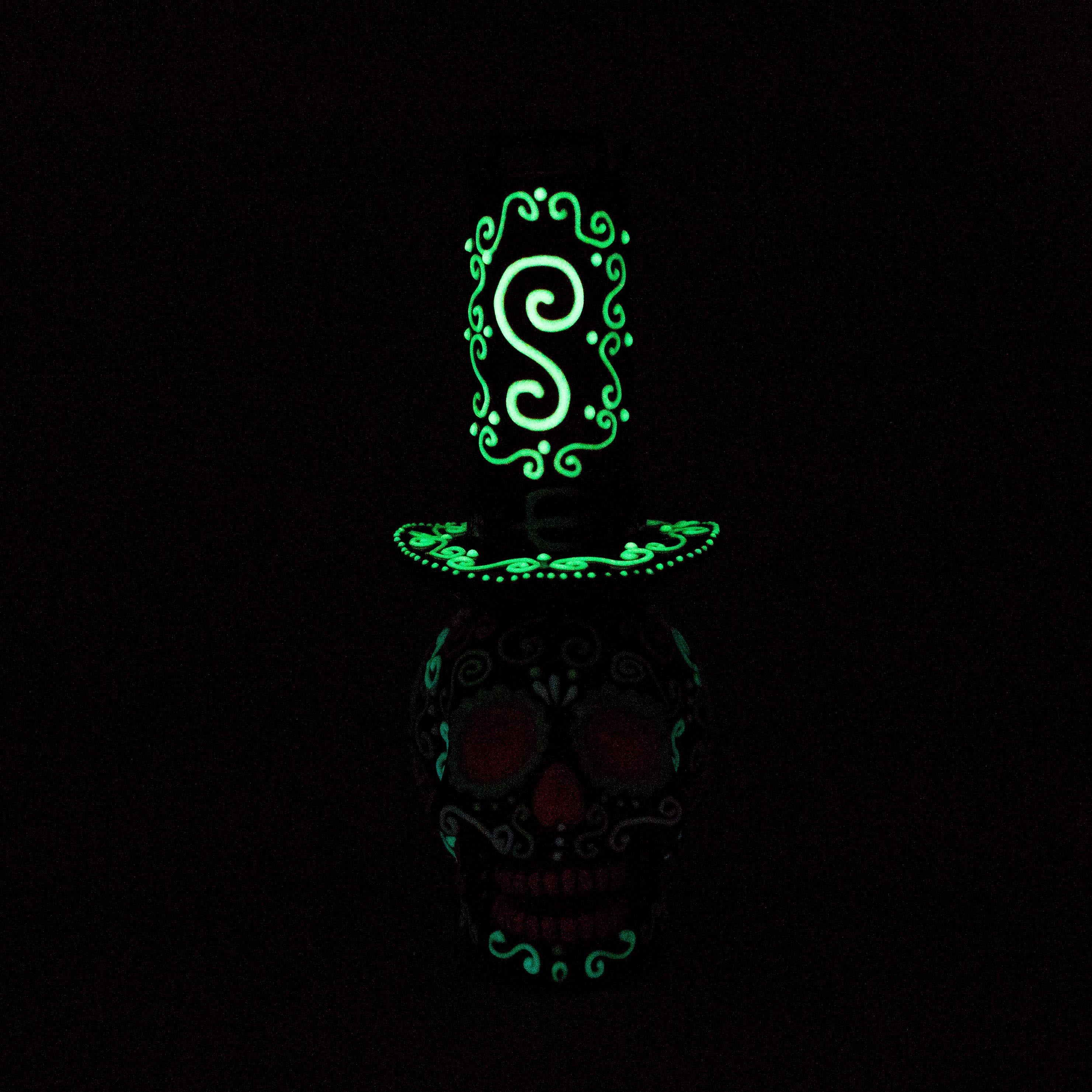 9" Wizard-Themed Sugar Skull Glow-in-the-Dark Glass Bong [SK14] Secondary image