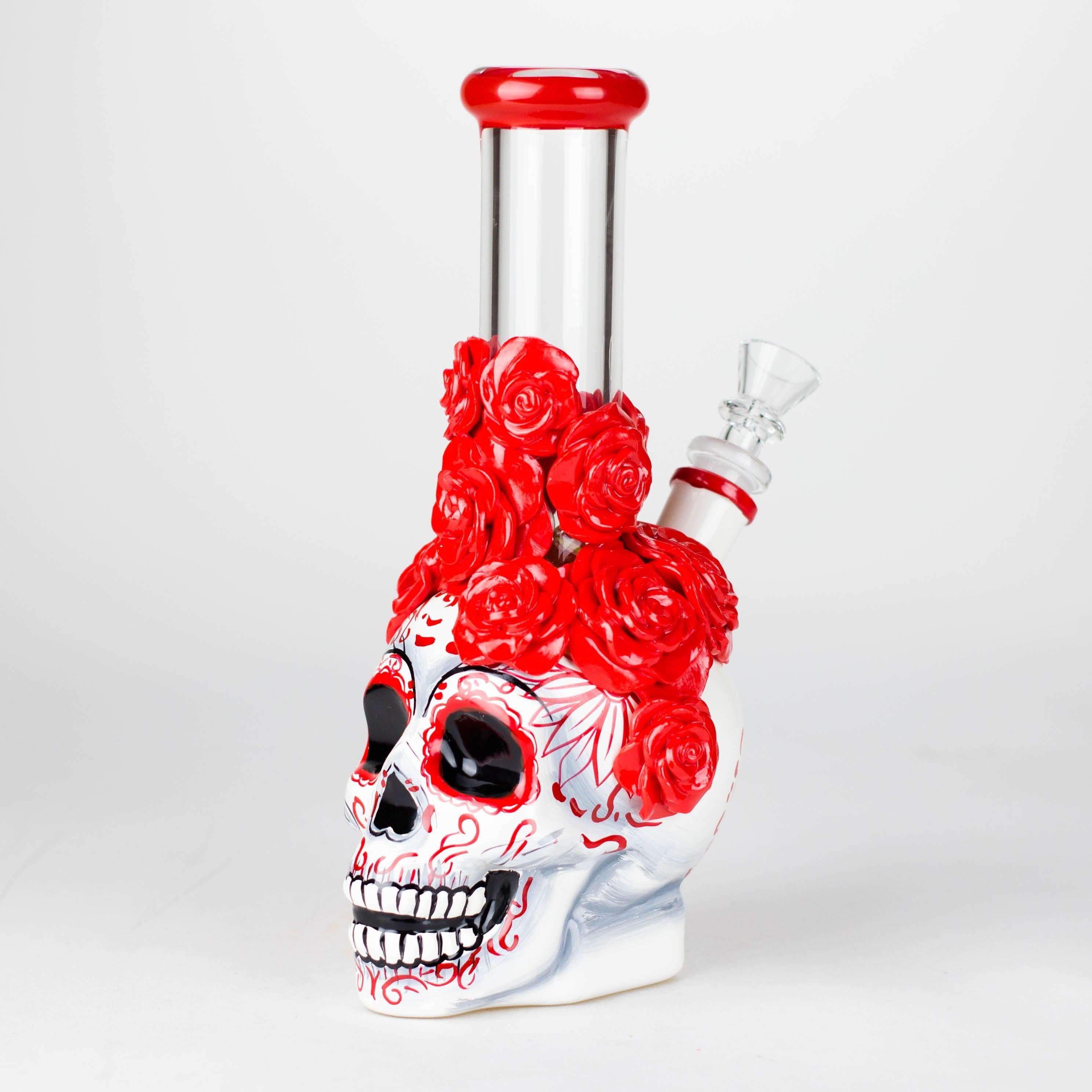 9" Rose sugar skull-themed glass bong [SK16] Main image