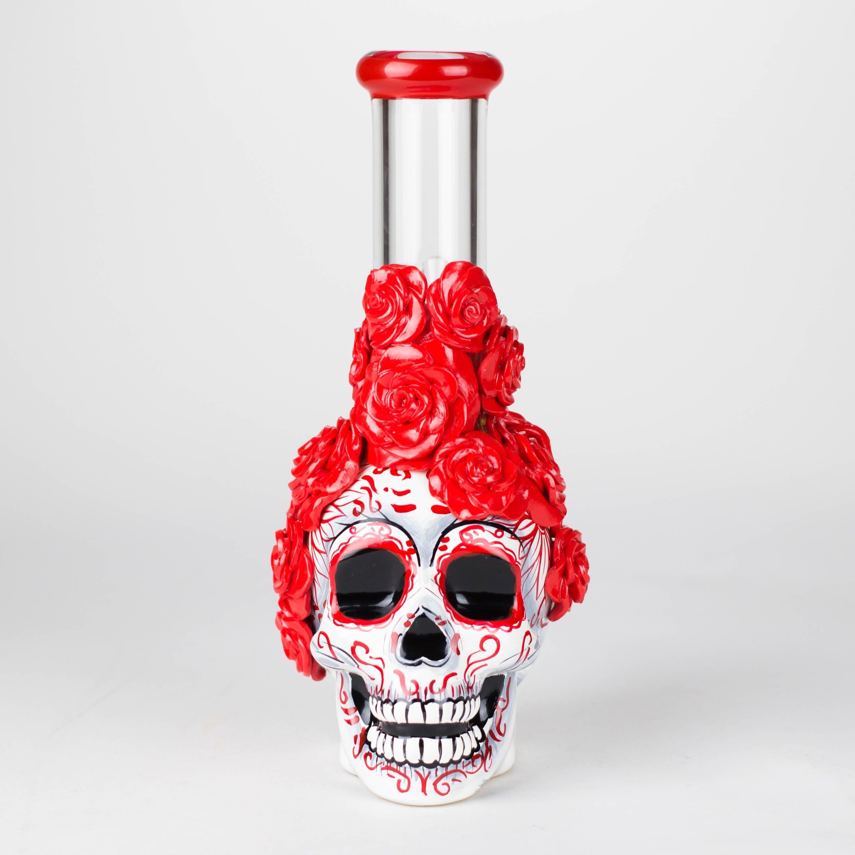9" Rose sugar skull-themed glass bong [SK16] Secondary image