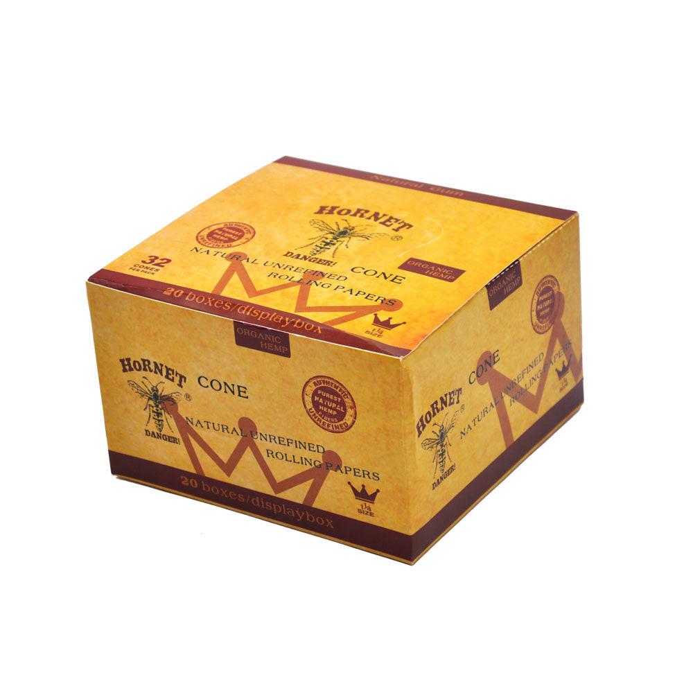 HORNET | Natural Unrefined 1-1/4 Size Pre Rolled Paper Cones Smoking 32 Pack Cone