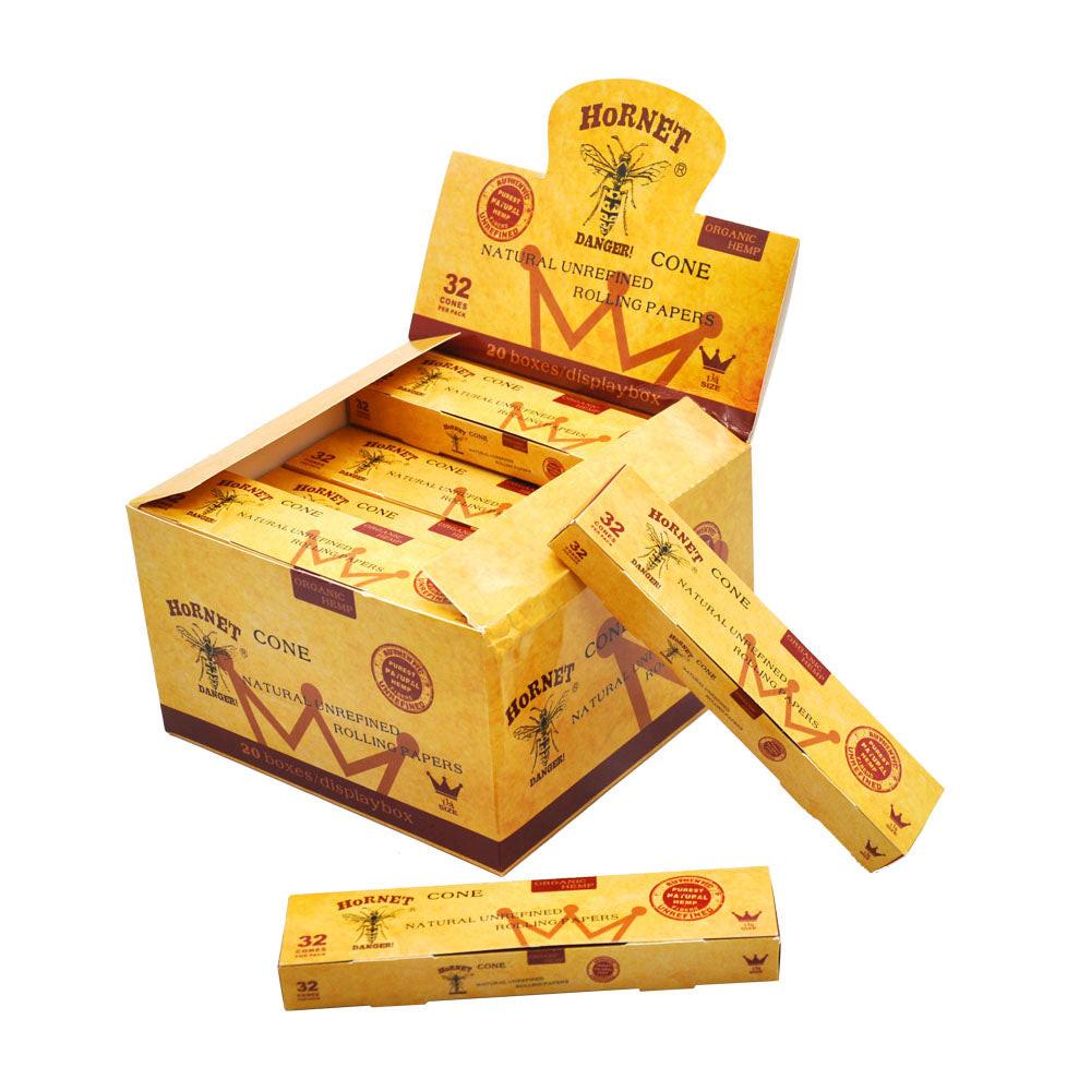 HORNET | Natural Unrefined 1-1/4 Size Pre Rolled Paper Cones Smoking 32 Pack Cone
