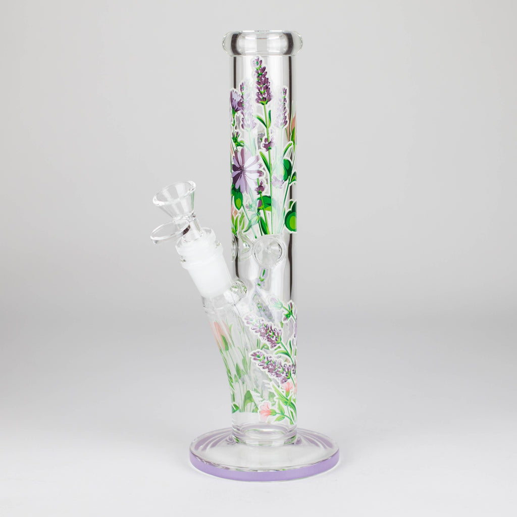 Z10" Glow in the dark Staight Tube Glass Bong With Flower Design
