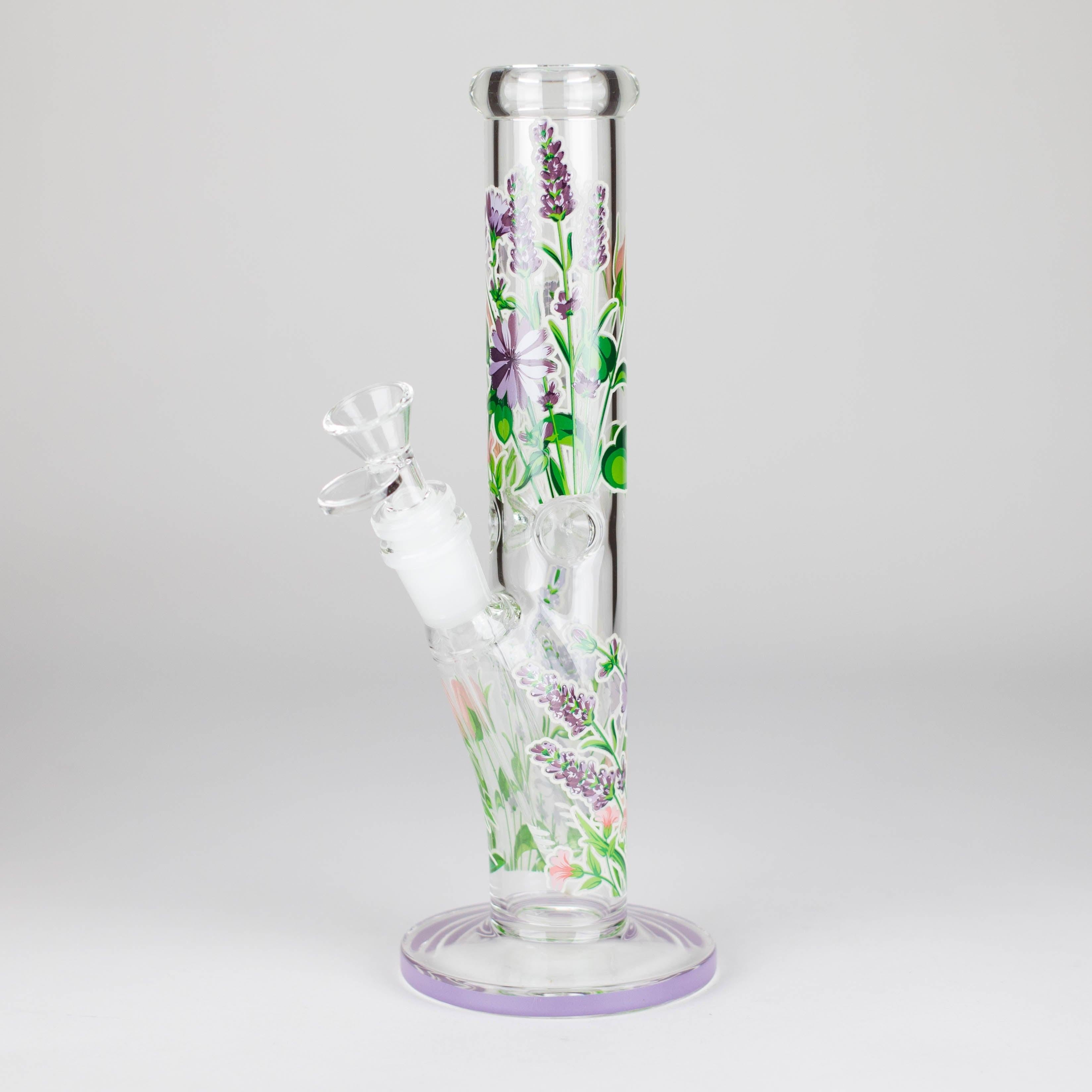 Z10" Glow in the dark Staight Tube Glass Bong With Flower Design