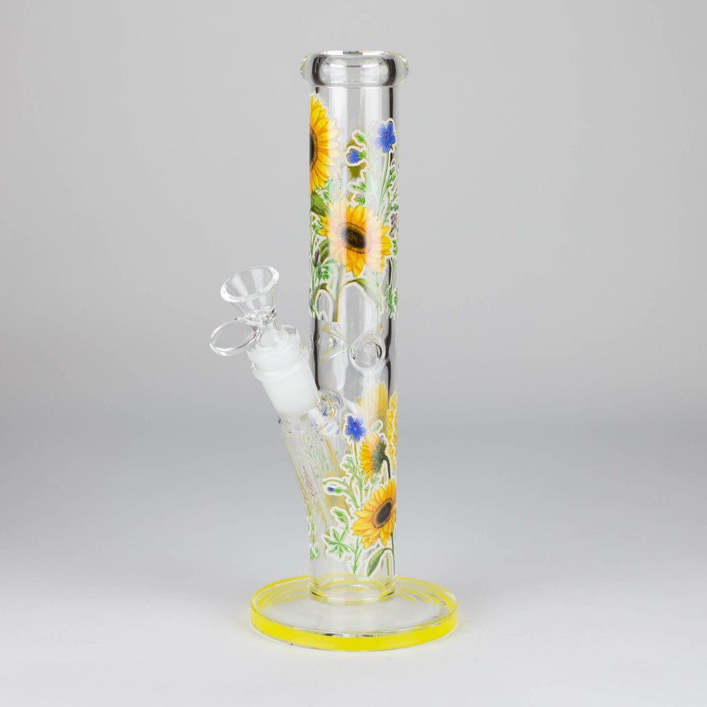 Z10" Glow in the dark Staight Tube Glass Bong With Flower Design