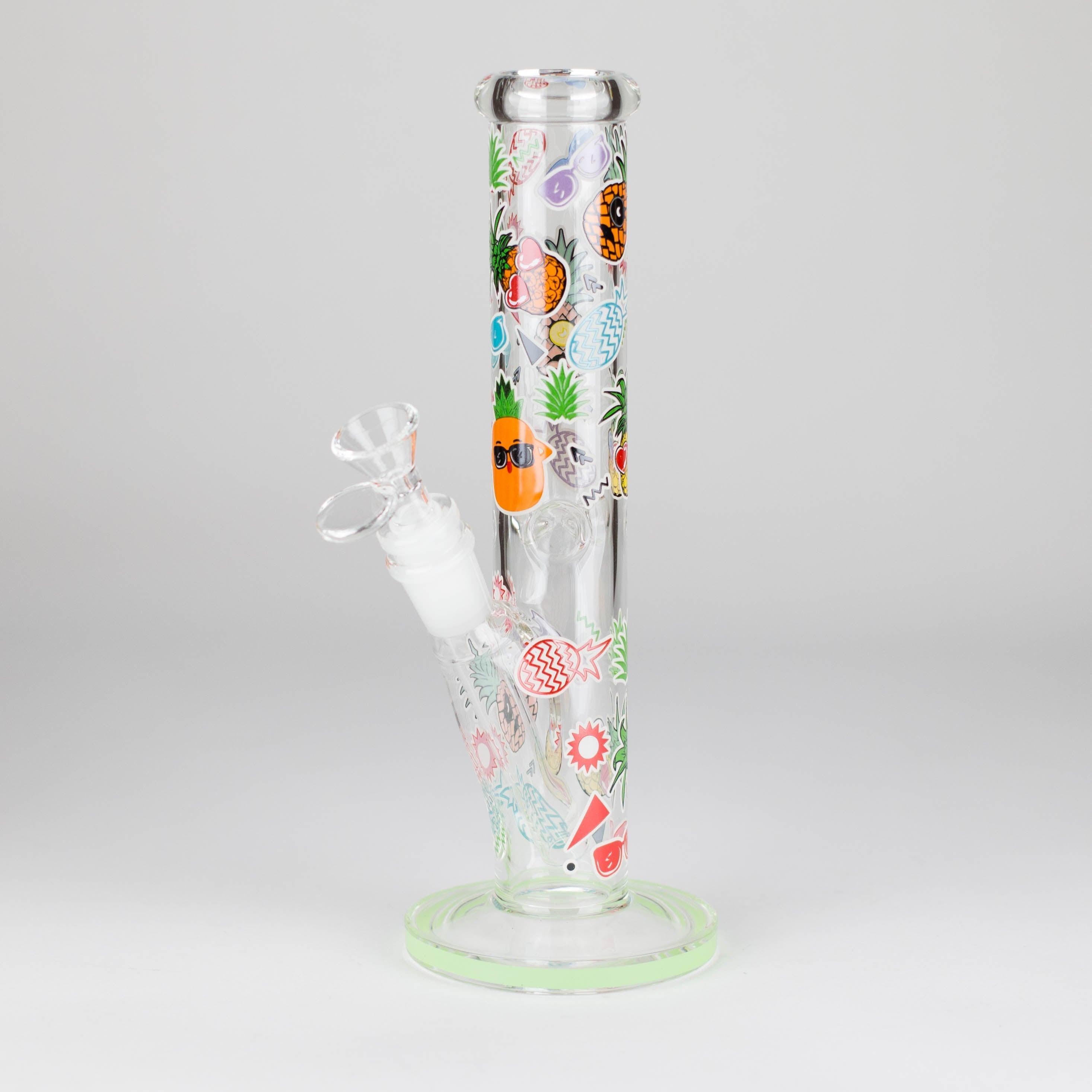 Z10" Glow in the dark Staight Tube Glass Bong With Flower Design