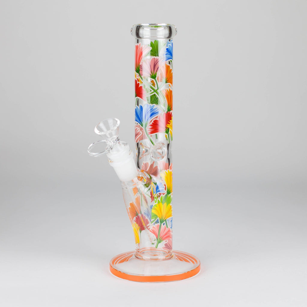 Z10" Glow in the dark Staight Tube Glass Bong With Flower Design