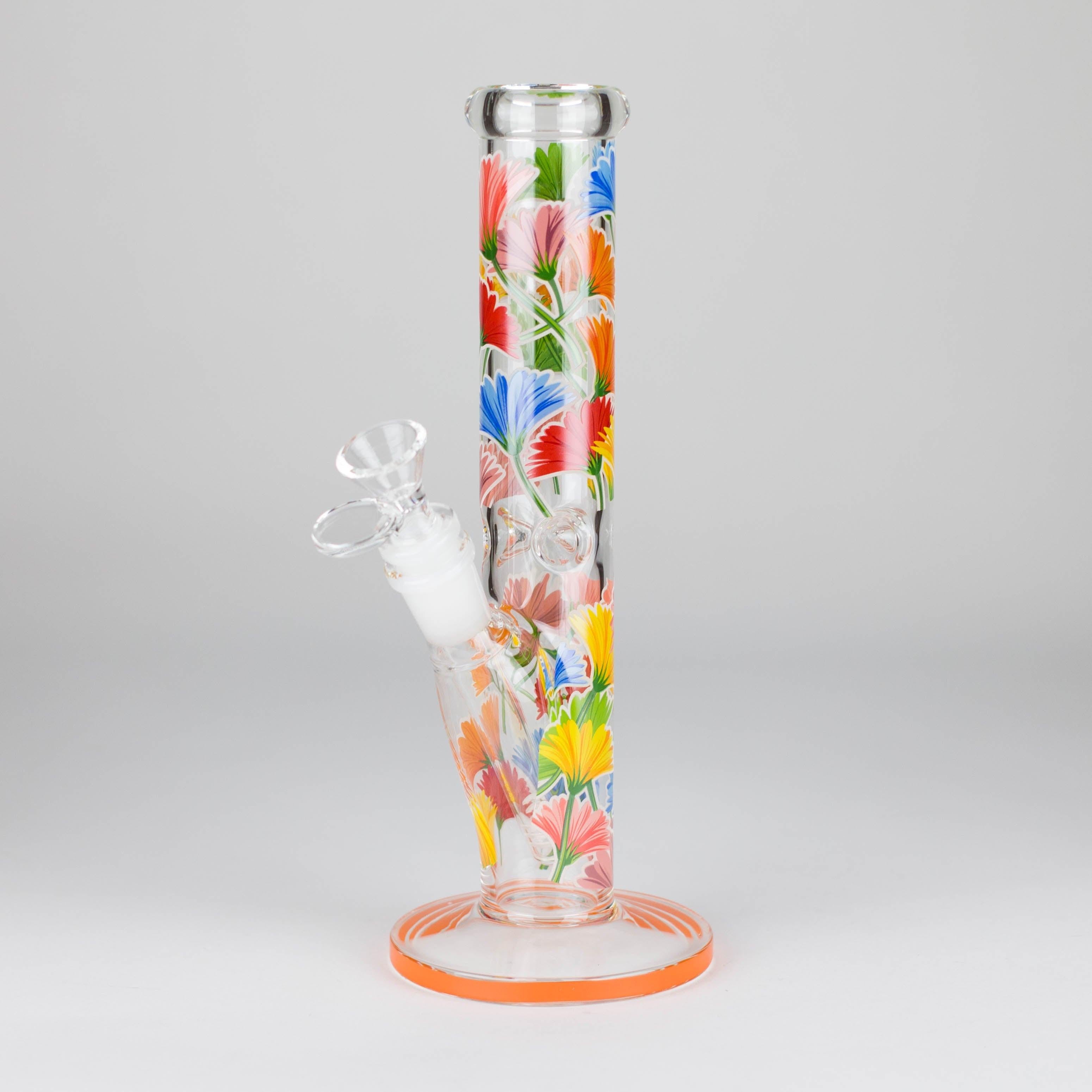 Z10" Glow in the dark Staight Tube Glass Bong With Flower Design