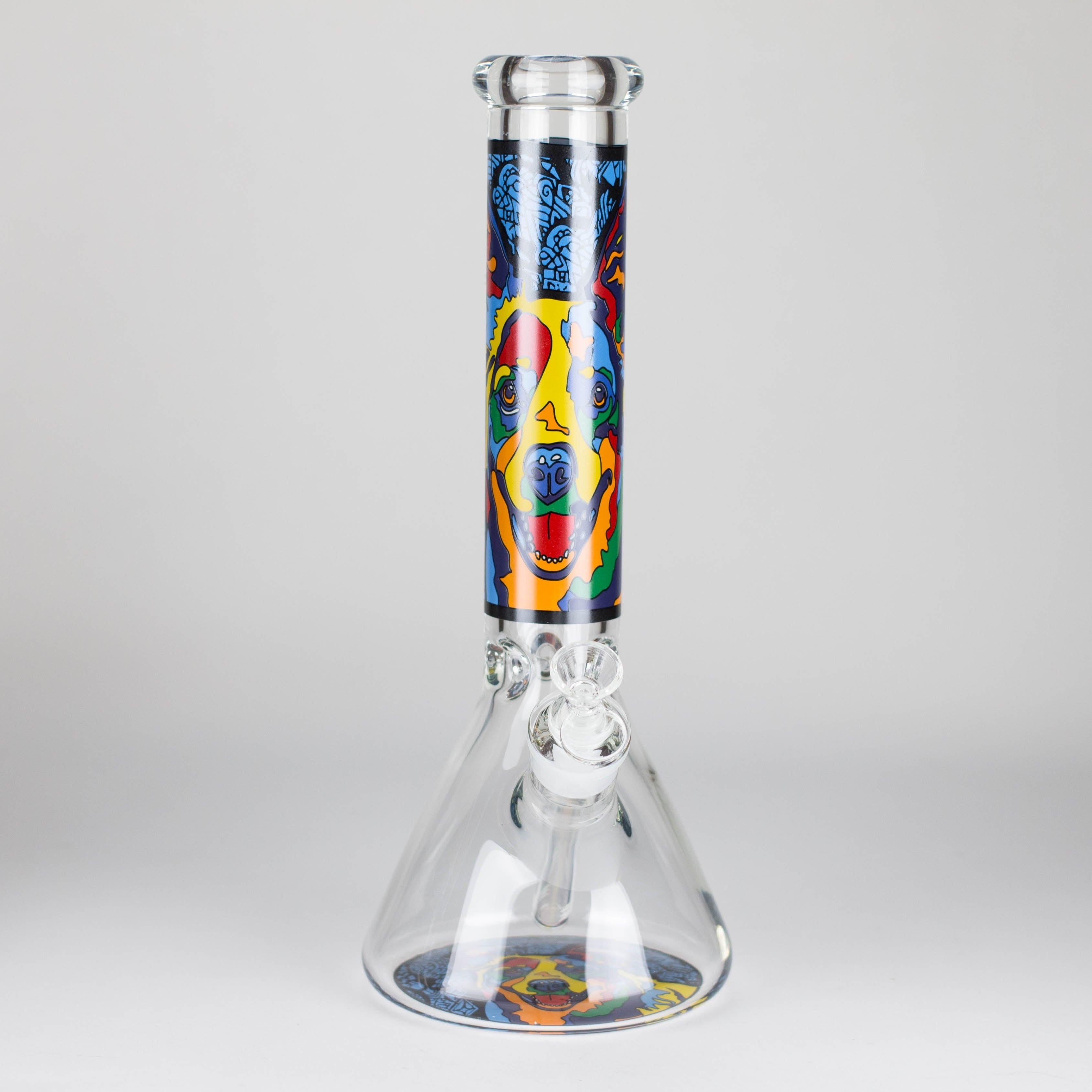 14" 7 mm Glass Bong With Dog Design