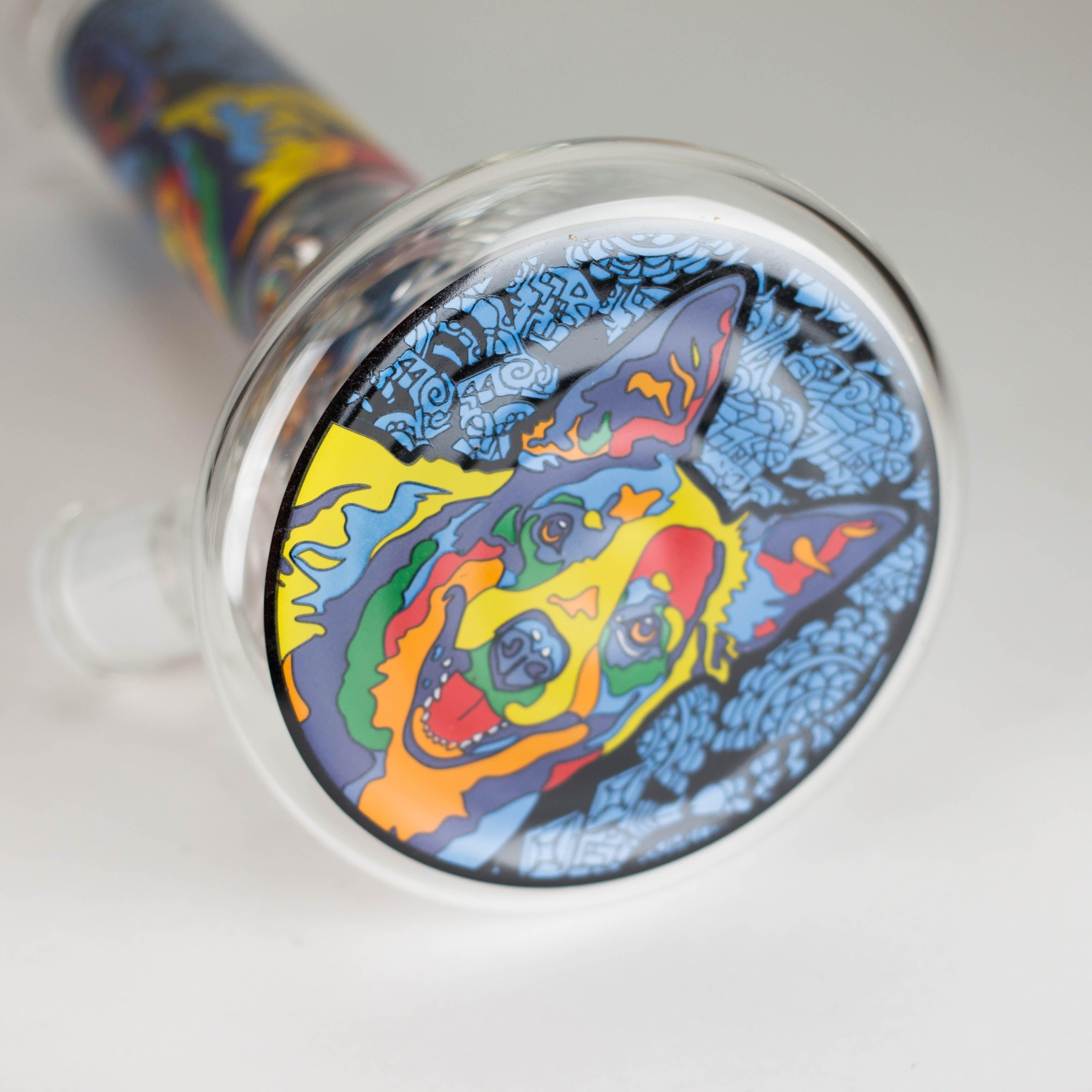 14" 7 mm Glass Bong With Dog Design