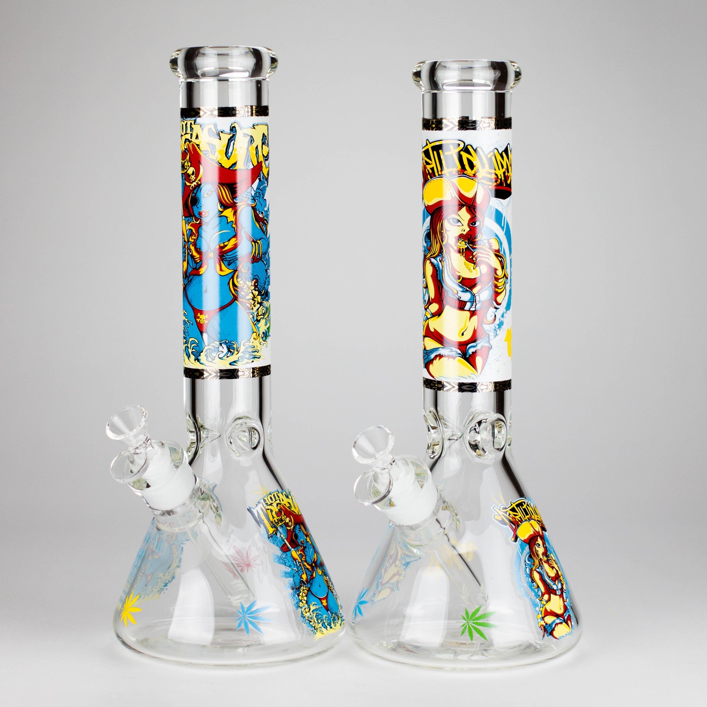 14" 7 mm Glass Bong With Pirate Design