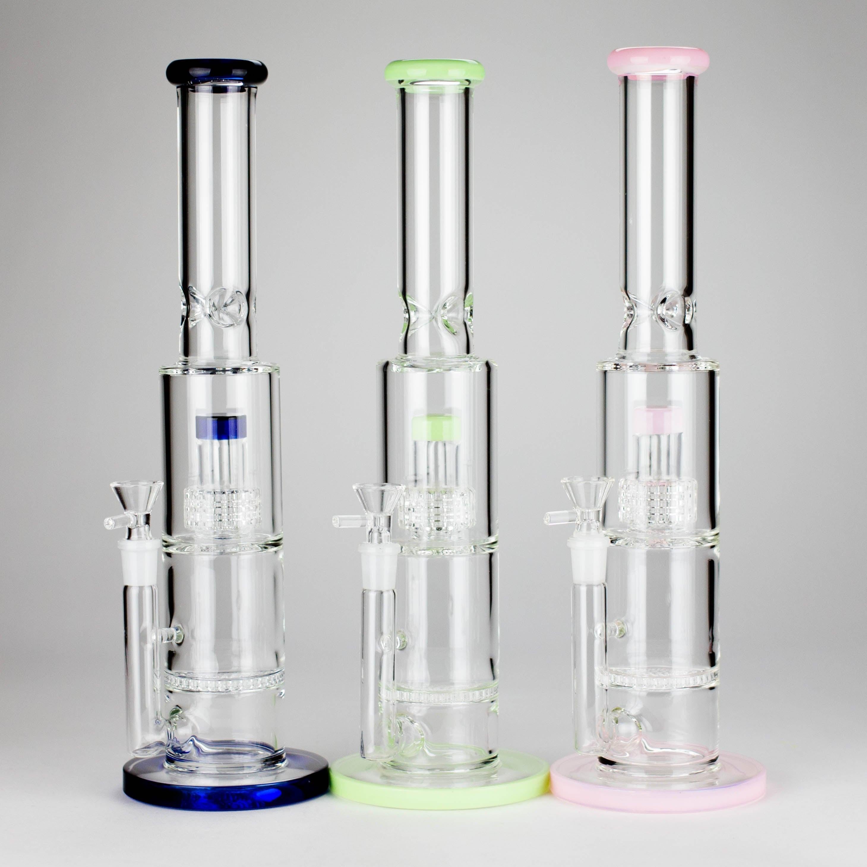 15" Color accented glass water bong with Double Perc Main image