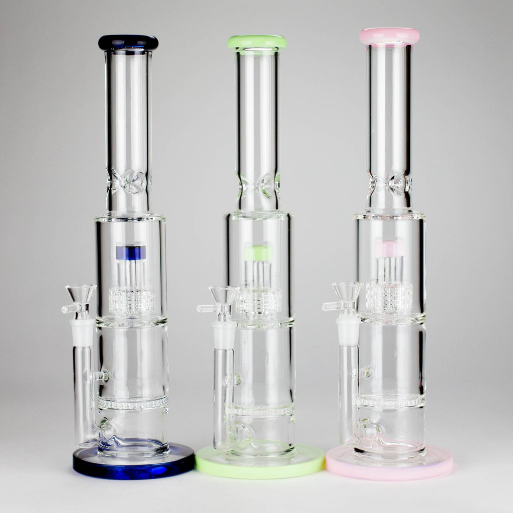 15" Color accented glass water bong with Double Perc