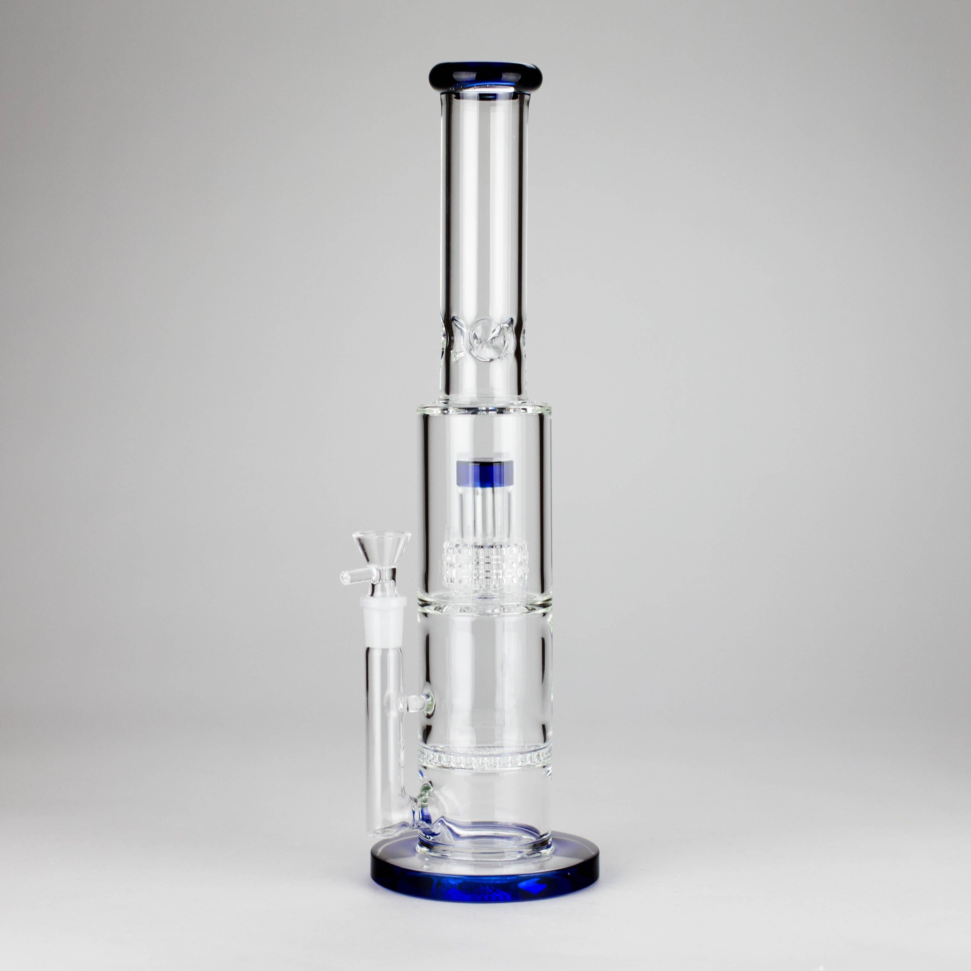 15" Color accented glass water bong with Double Perc