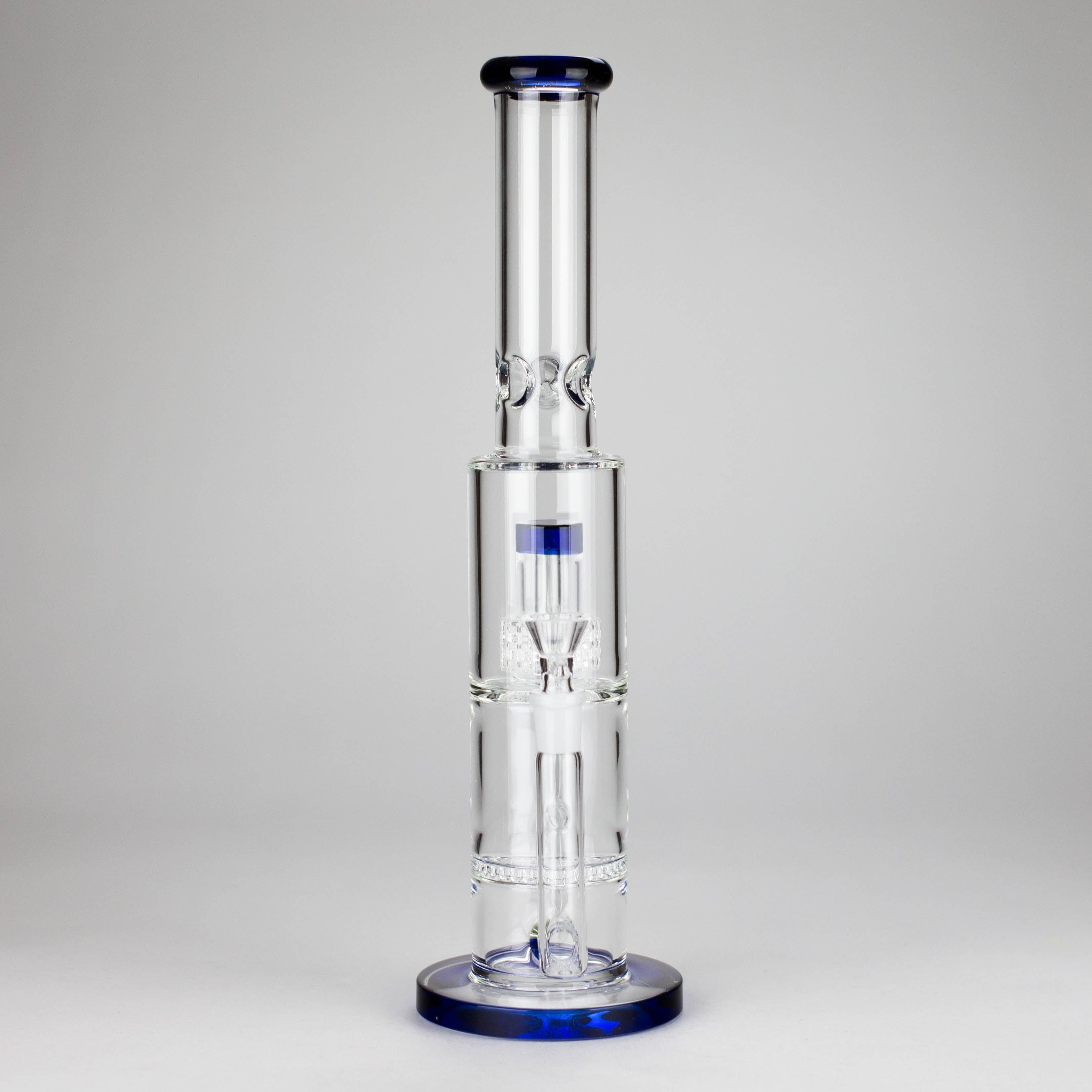 15" Color accented glass water bong with Double Perc