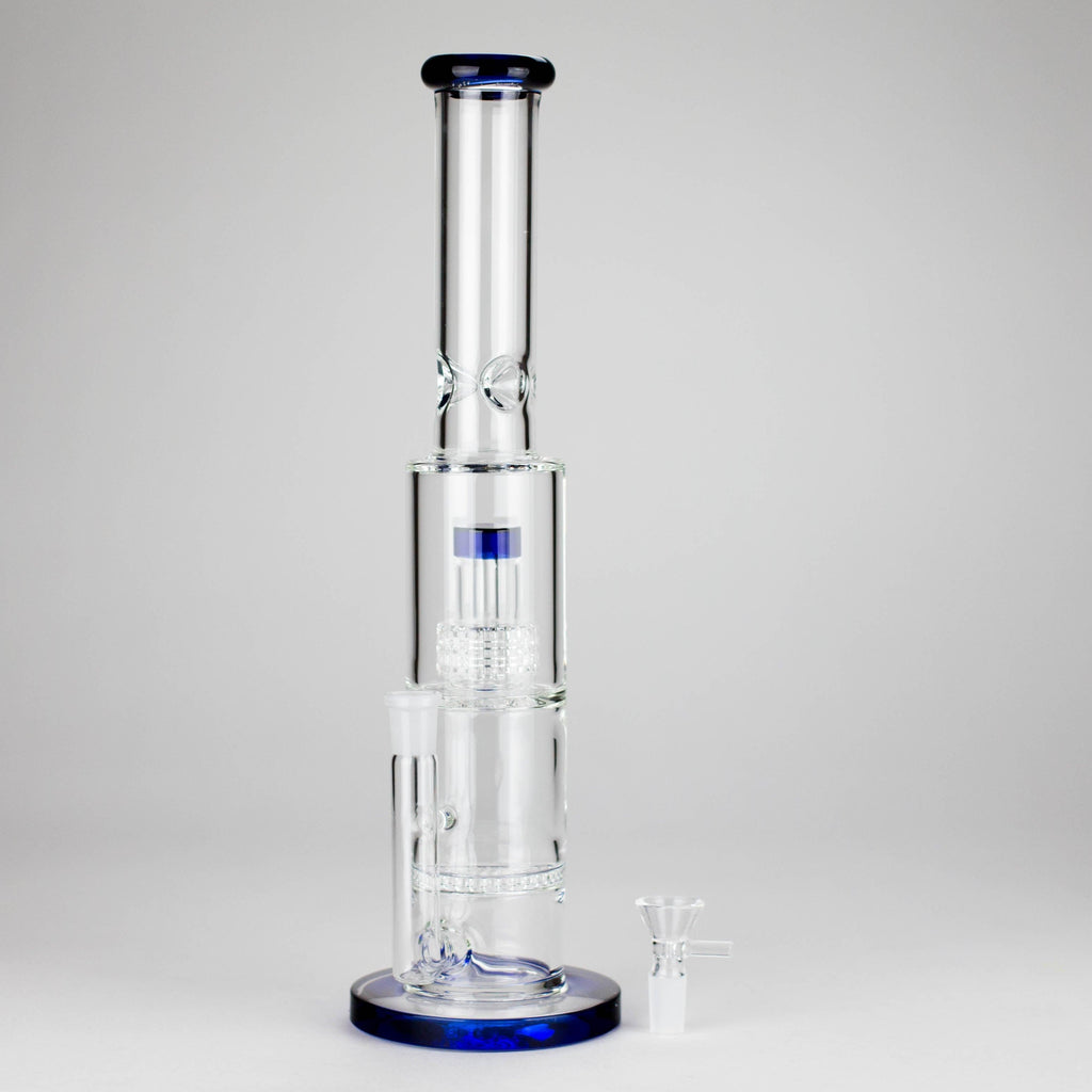 15" Color accented glass water bong with Double Perc