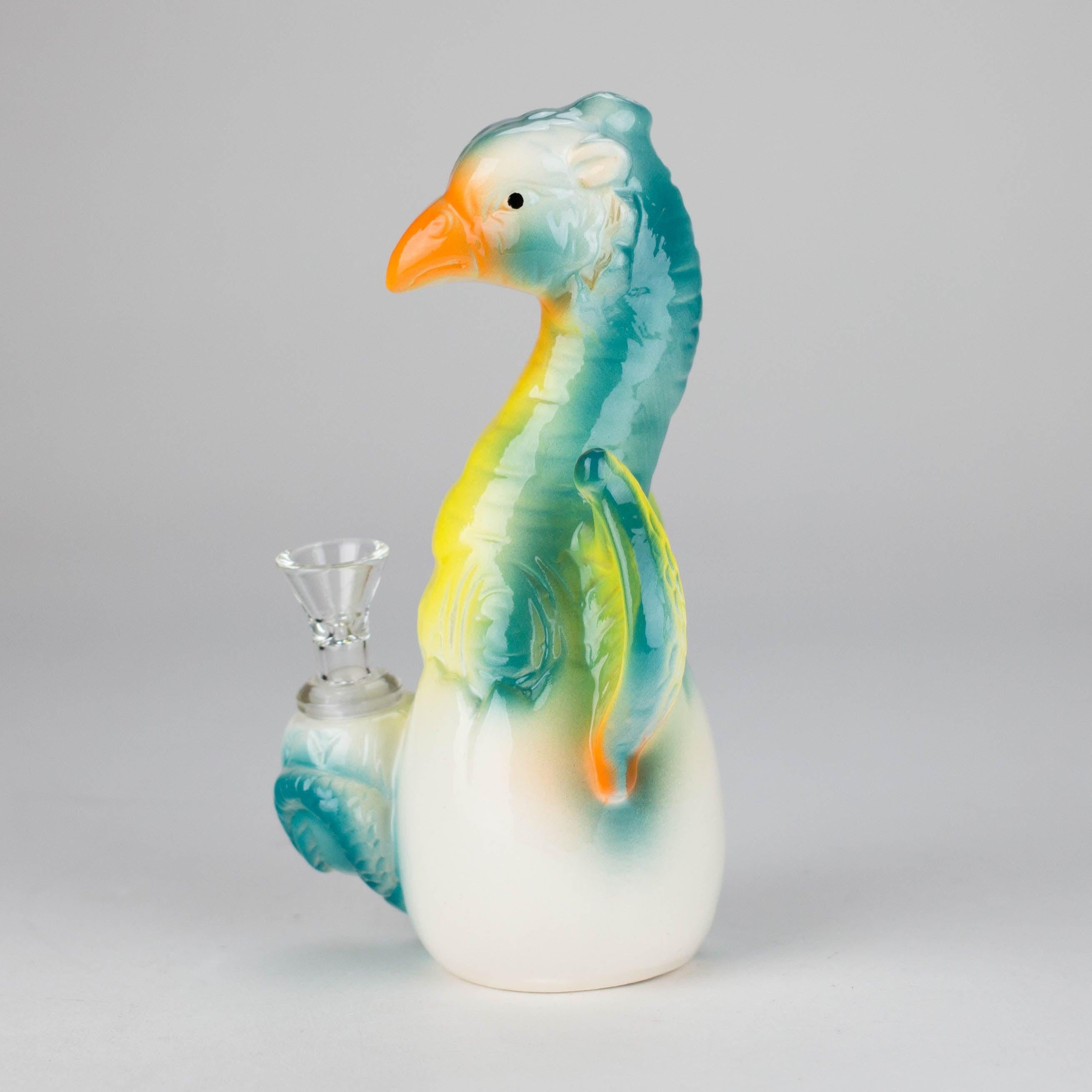 8" Folky Bird Design Ceramic Bong – Artistic Handcrafted Style [ES088WP]