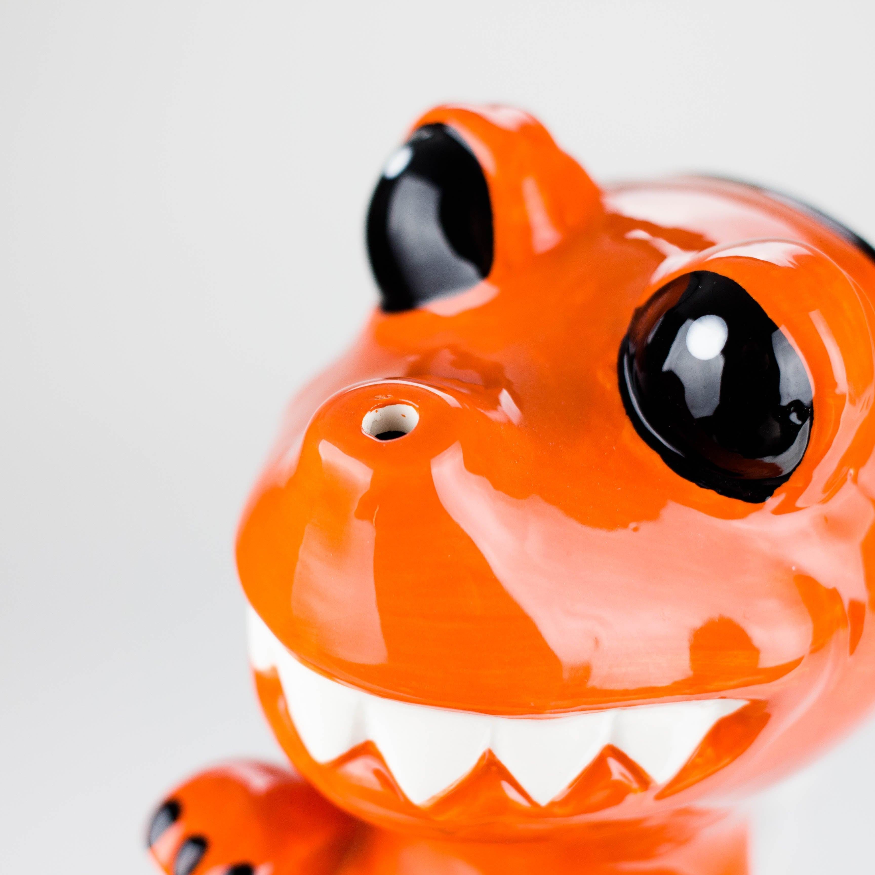 8" Vintage Red Dragon Ceramic Bong – Playful Mythical Creature Design[ES092WP]