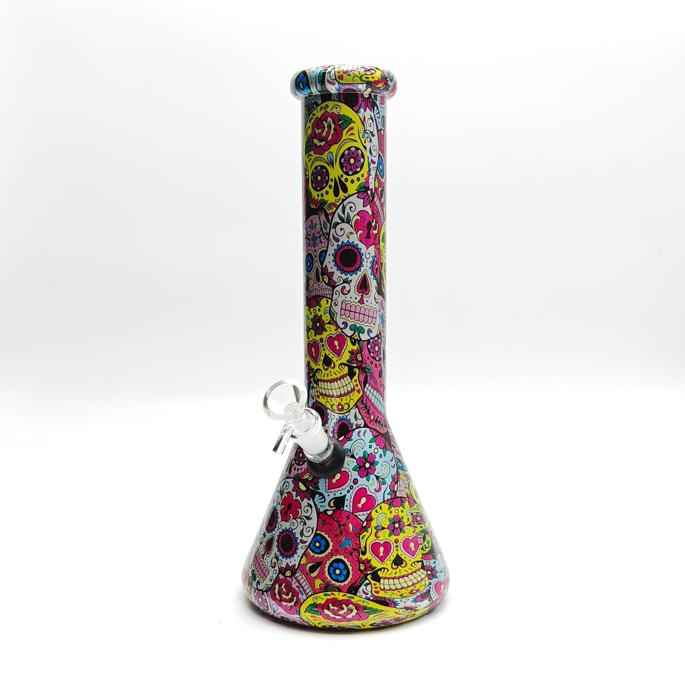 13" 7mm Calavera Hydrographic Glass Bong-Assorted Designs