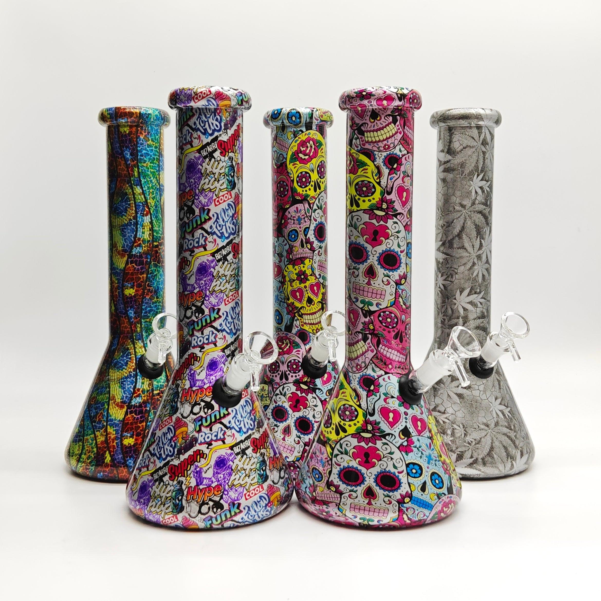 13" 7mm Calavera Hydrographic Glass Bong-Assorted Designs Main image