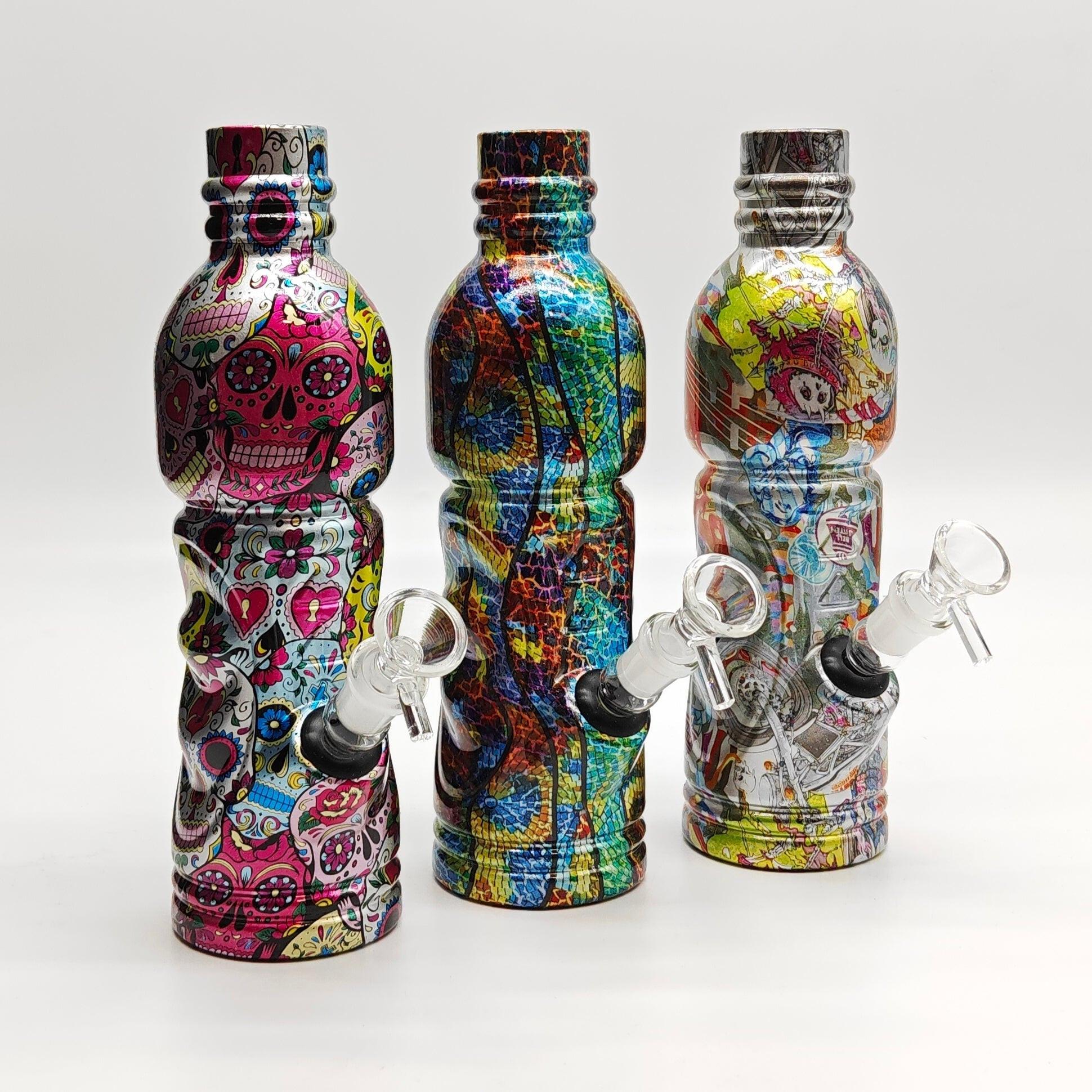 9" Hydrographic Water Bottle Glass Bong-Assorted Designs