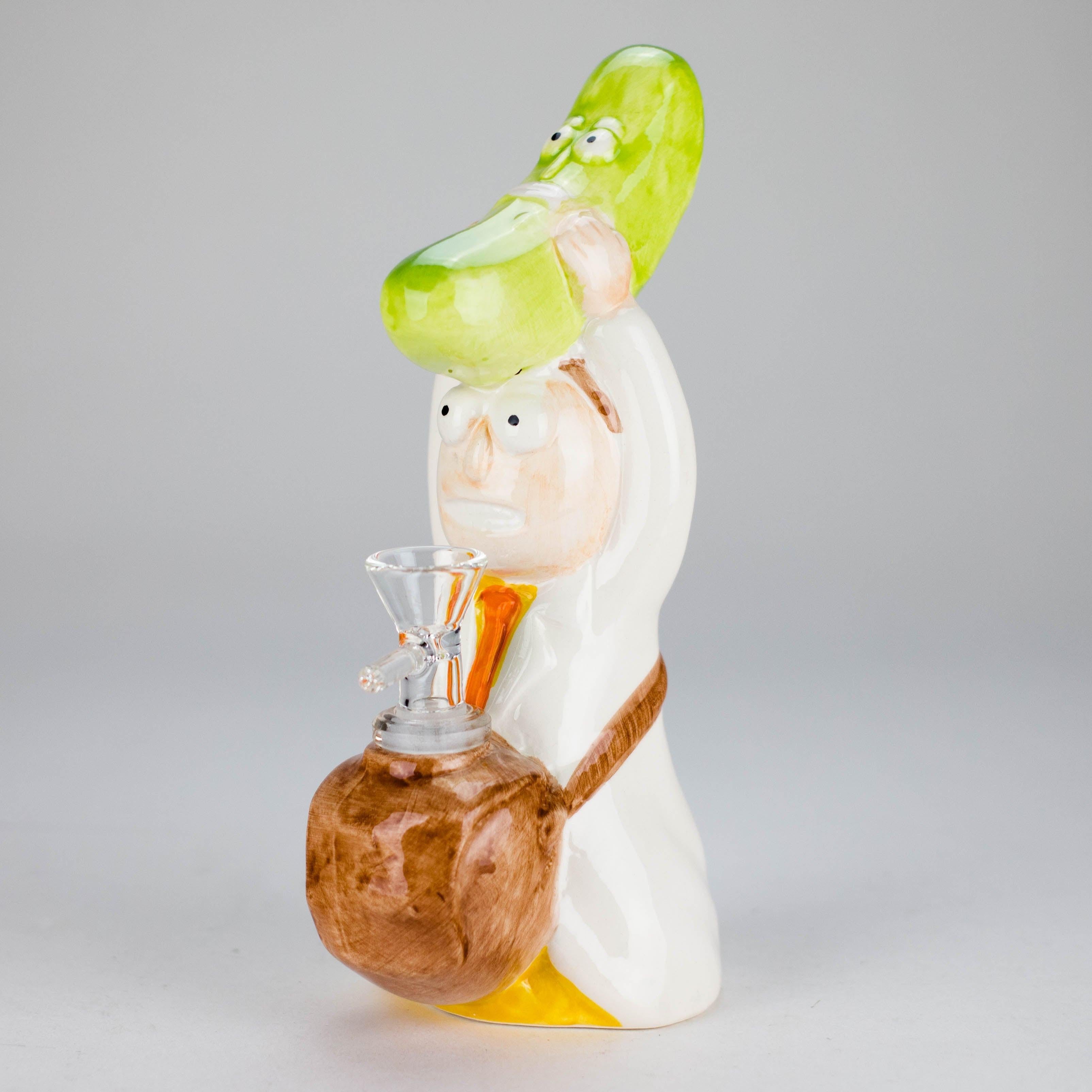 8″ Pickle Adventure Design Ceramic Bong – Whimsical Vintage Style  [ES081WP] Main image