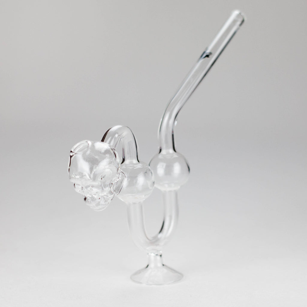 Skull Bent Glass Oil Pipe – 6.5" Curved Clear Burner Pipe