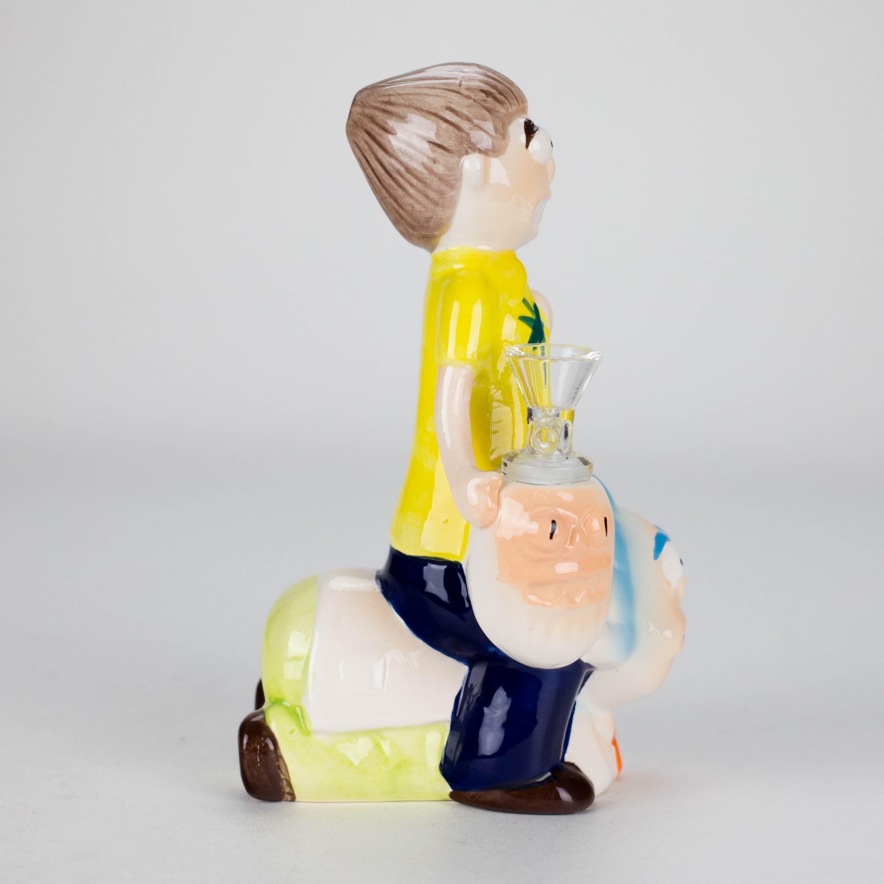 8″ Cartoon Duo Adventure Ceramic Bong – Whimsical Vintage Collection  [ES082WP]
