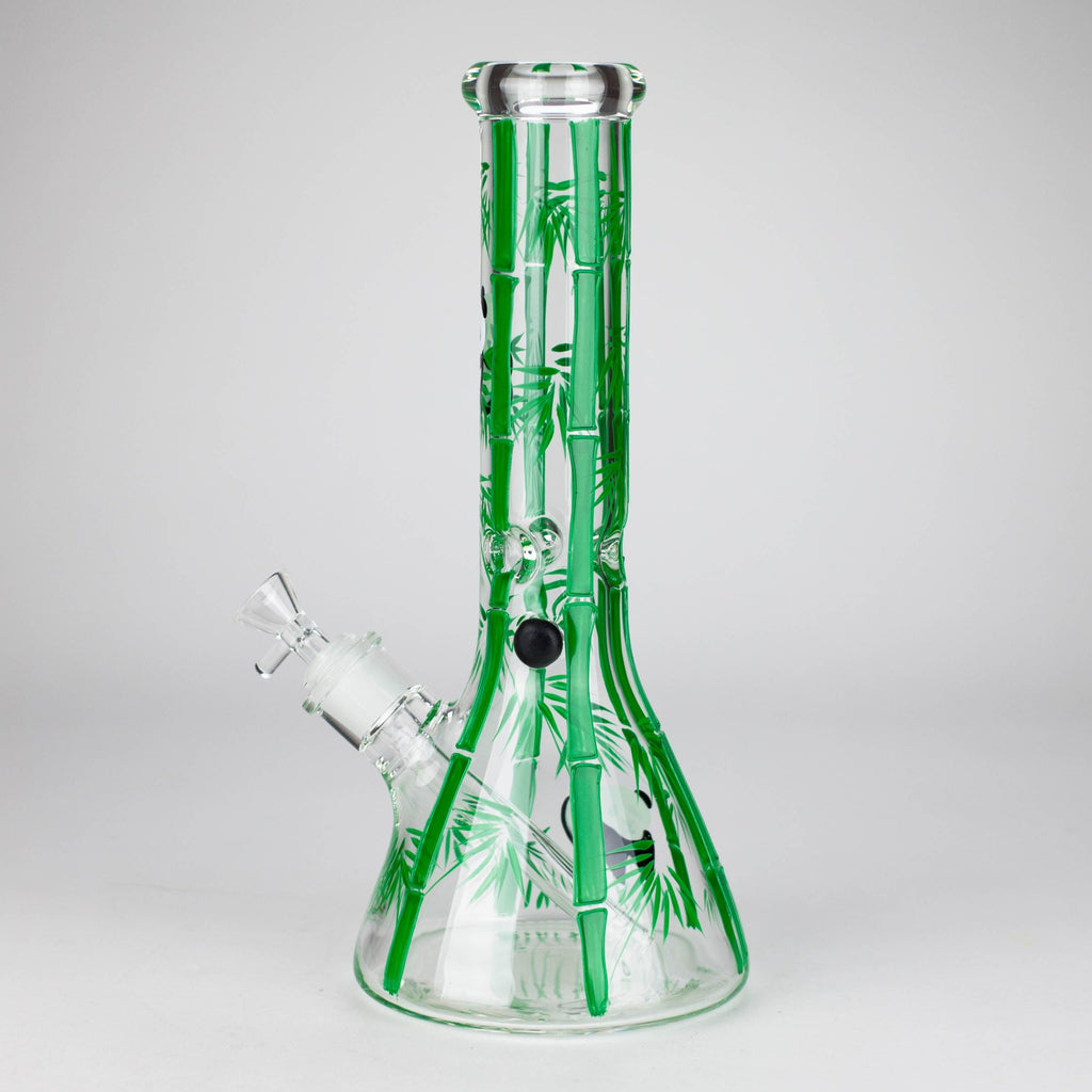 12" Panda & Bamboo Beaker Glass Bong – 7mm Thick with Ice Pinch