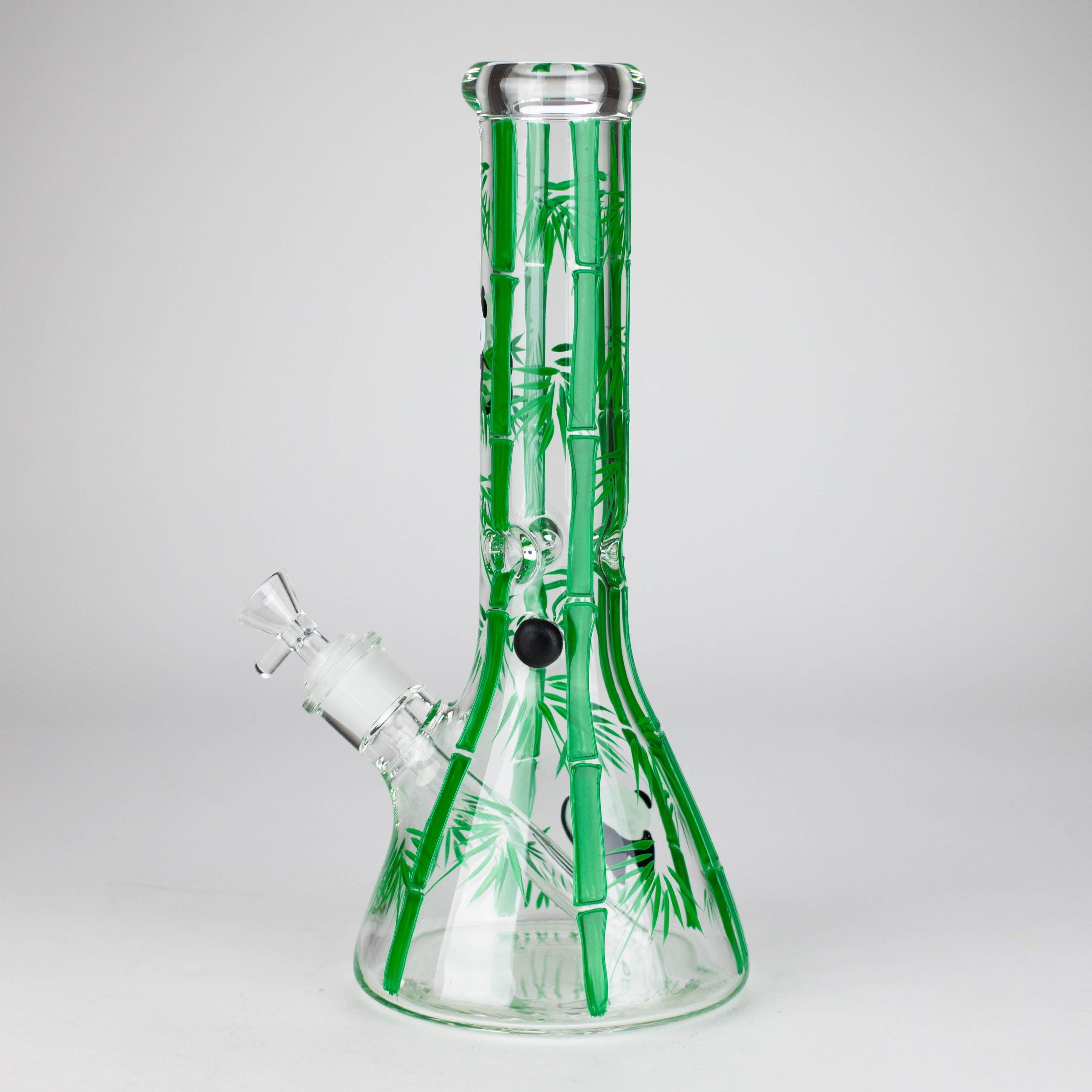 12" Panda & Bamboo Beaker Glass Bong – 7mm Thick with Ice Pinch