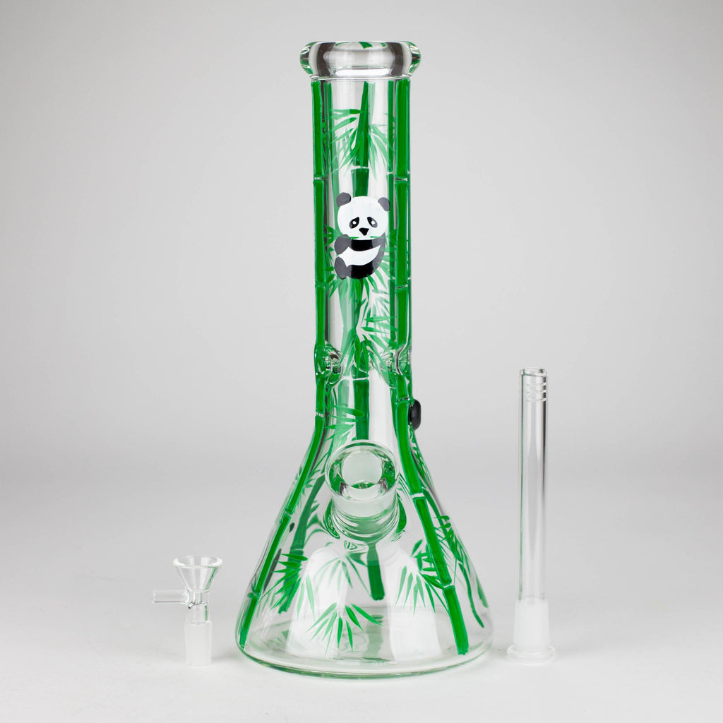 12" Panda & Bamboo Beaker Glass Bong – 7mm Thick with Ice Pinch