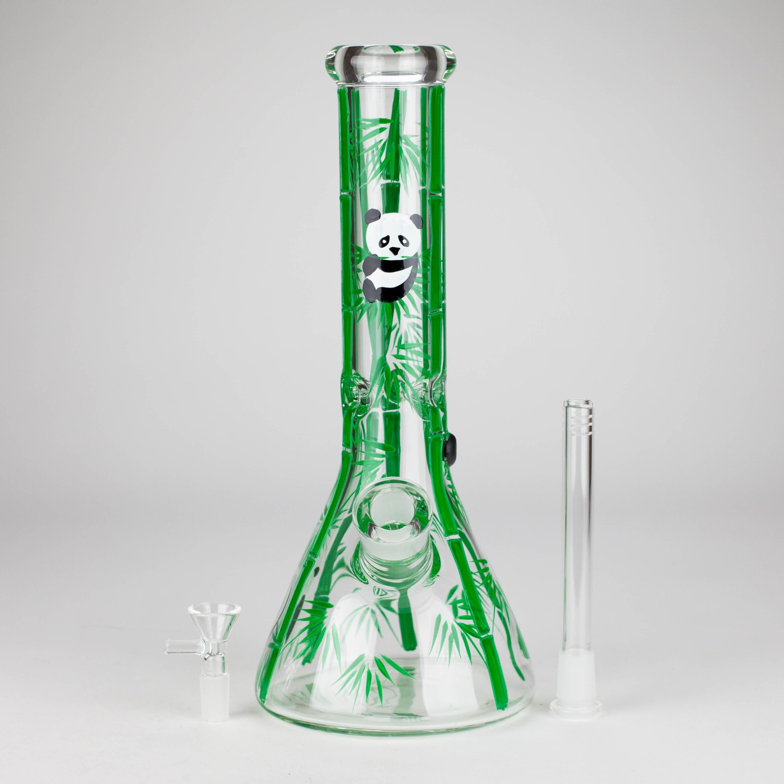 12" Panda & Bamboo Beaker Glass Bong – 7mm Thick with Ice Pinch