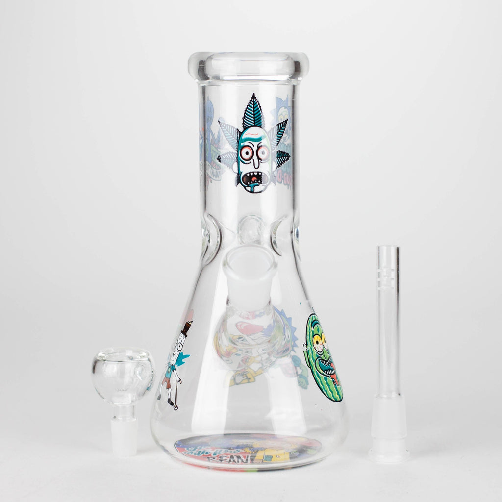 8" R&M Cartoon Beaker Glass Bong | 14mm Bowl Joint