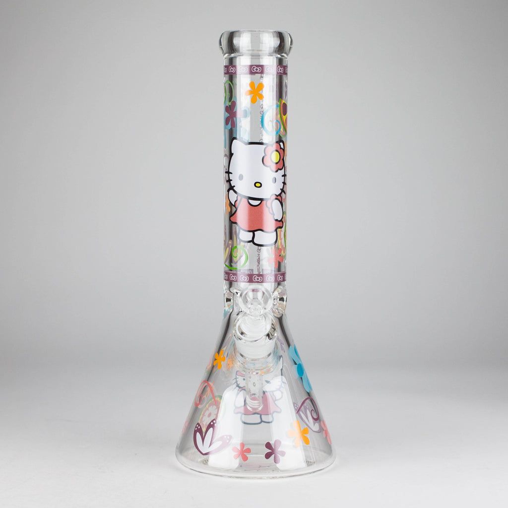 14" 7mm Glass Beaker Bong with Kitty Design and Ice Catcher