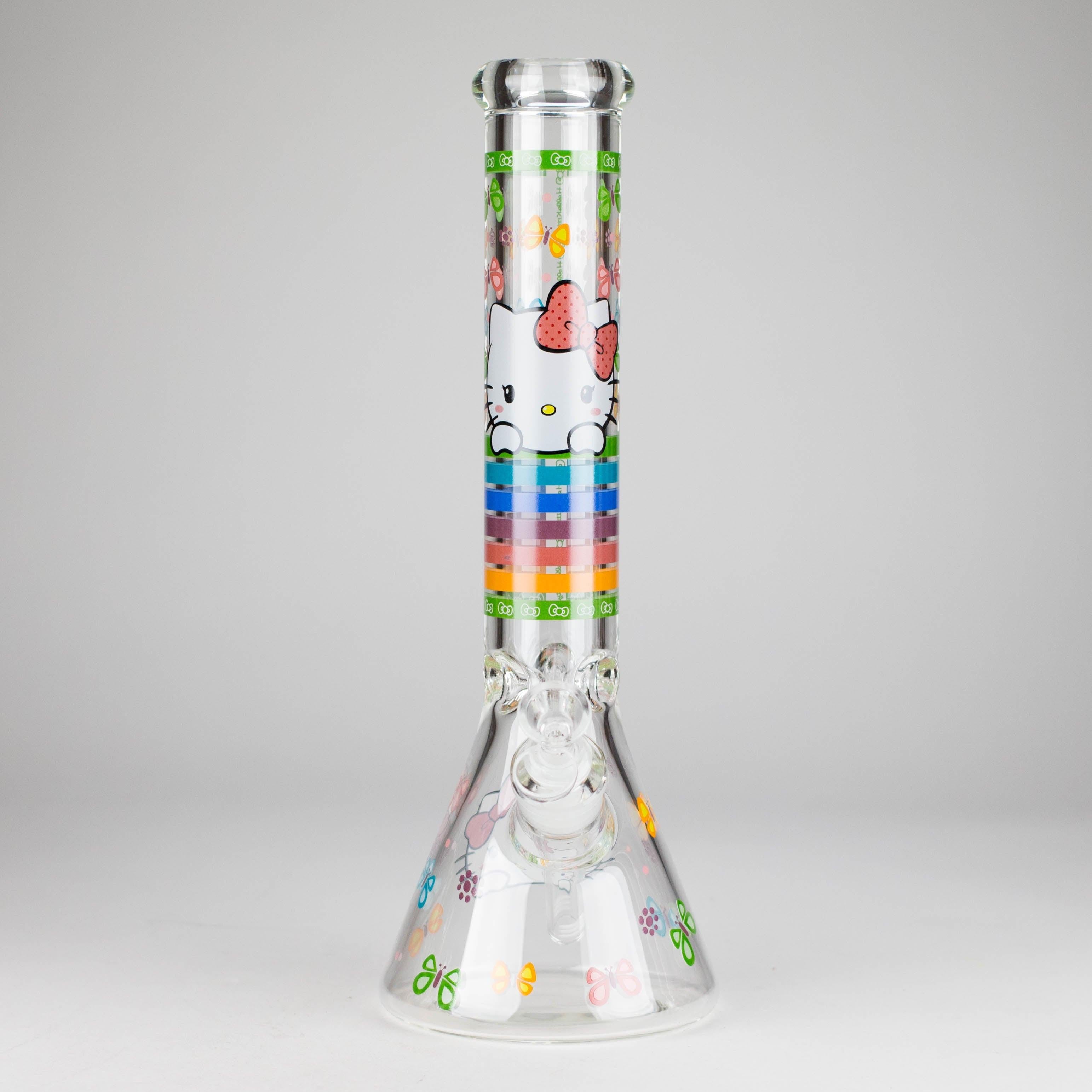 14" 7mm Glass Beaker Bong with Kitty Design and Ice Catcher