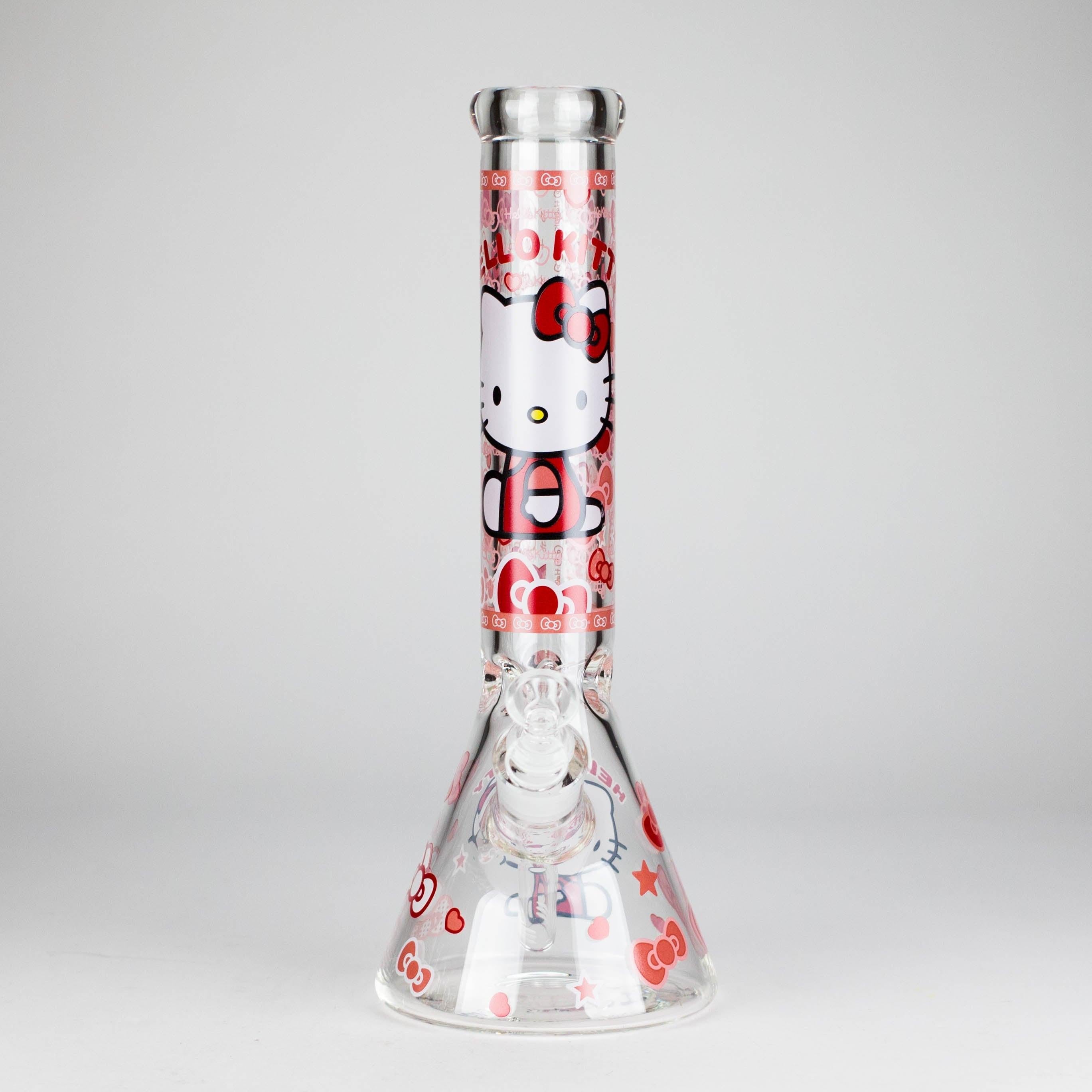 14" 7mm Glass Beaker Bong with Kitty Design and Ice Catcher