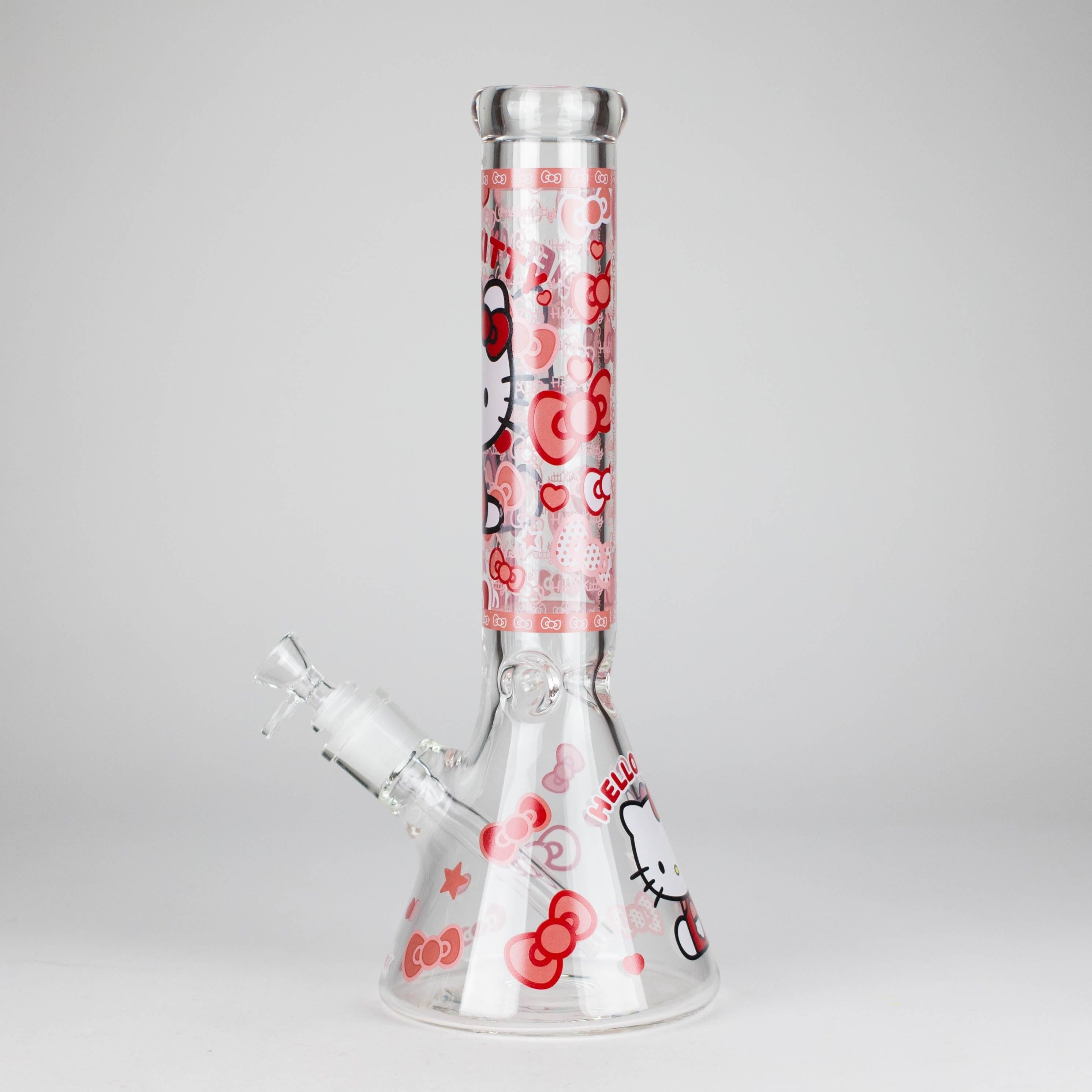 14" 7mm Glass Beaker Bong with Kitty Design and Ice Catcher