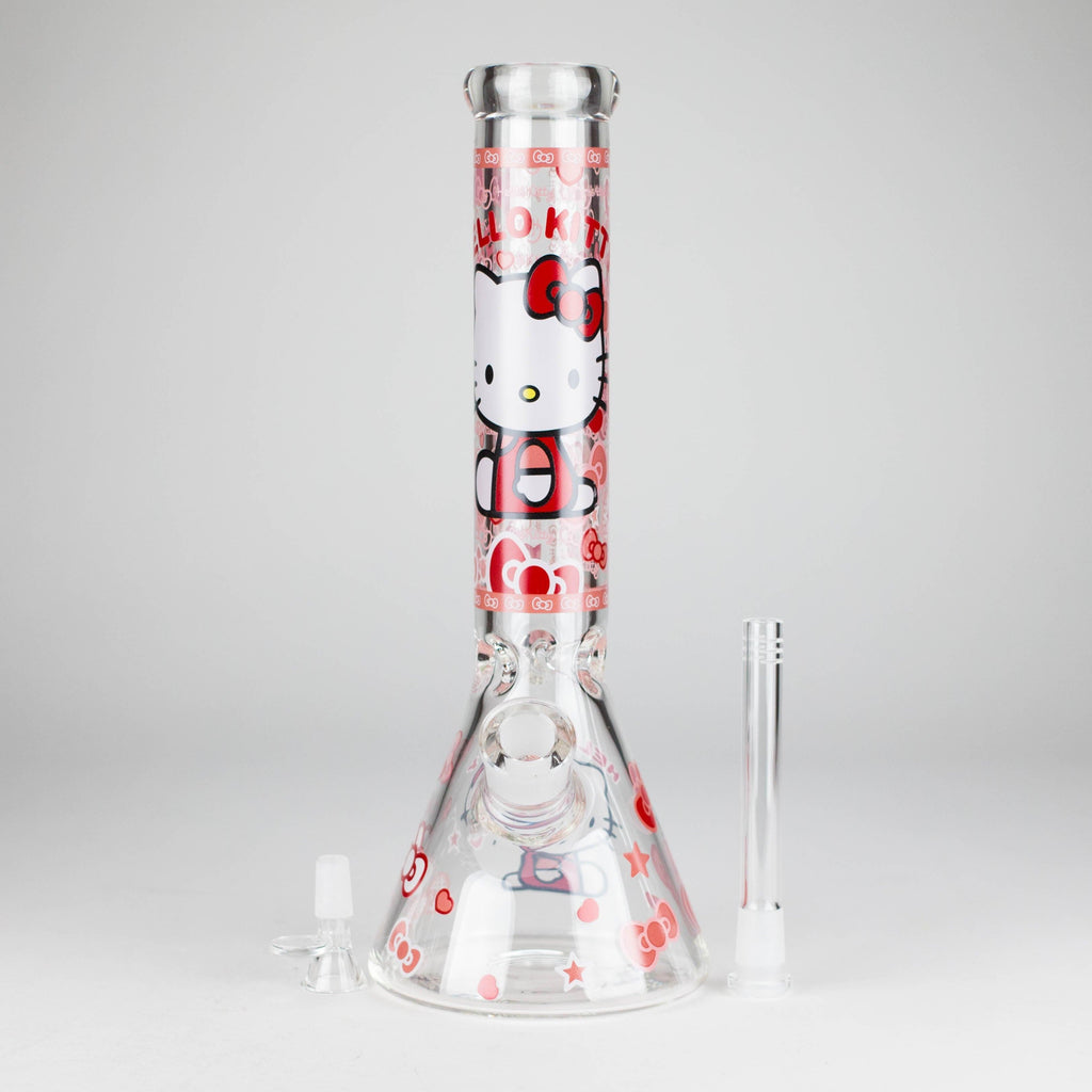 14" 7mm Glass Beaker Bong with Kitty Design and Ice Catcher