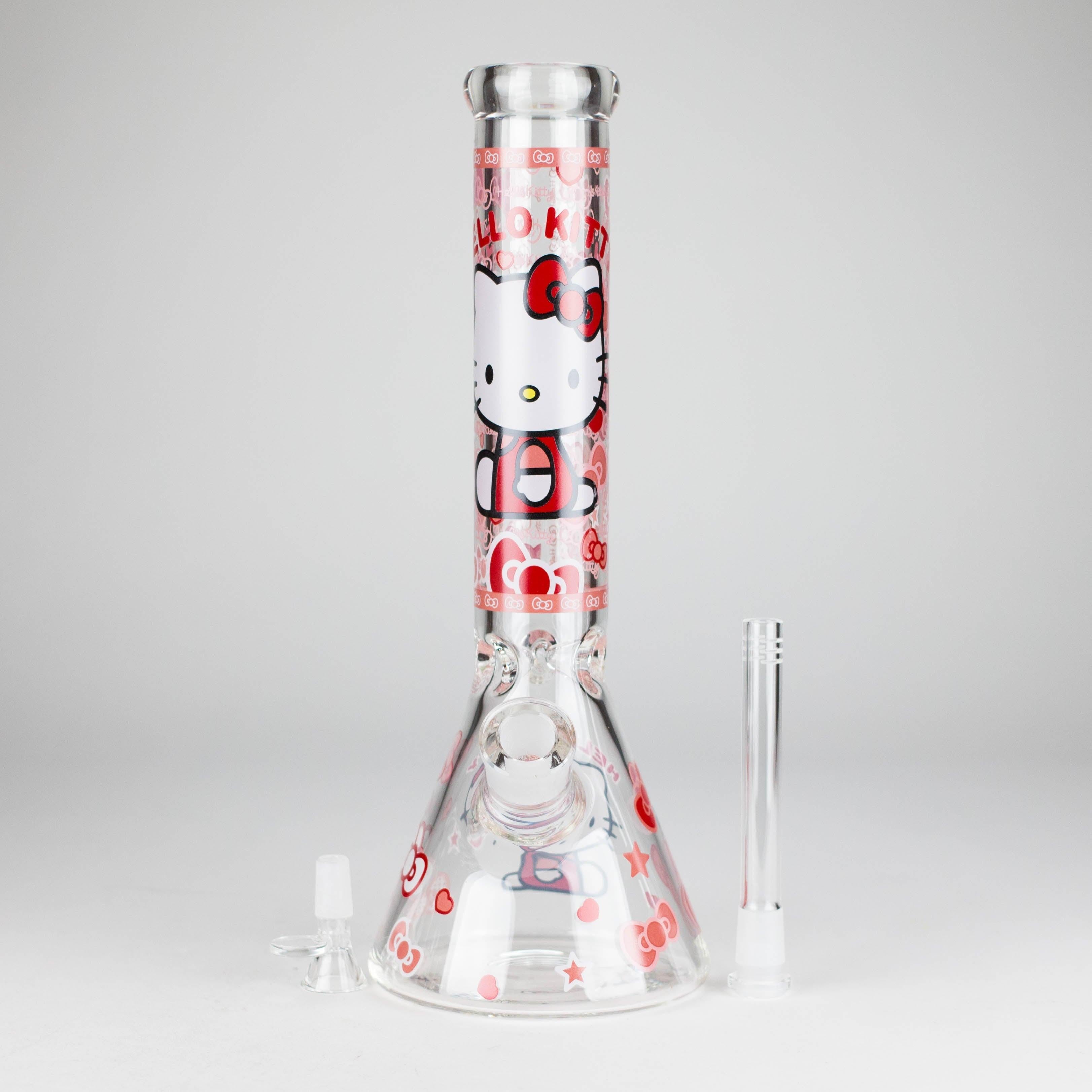 14" 7mm Glass Beaker Bong with Kitty Design and Ice Catcher