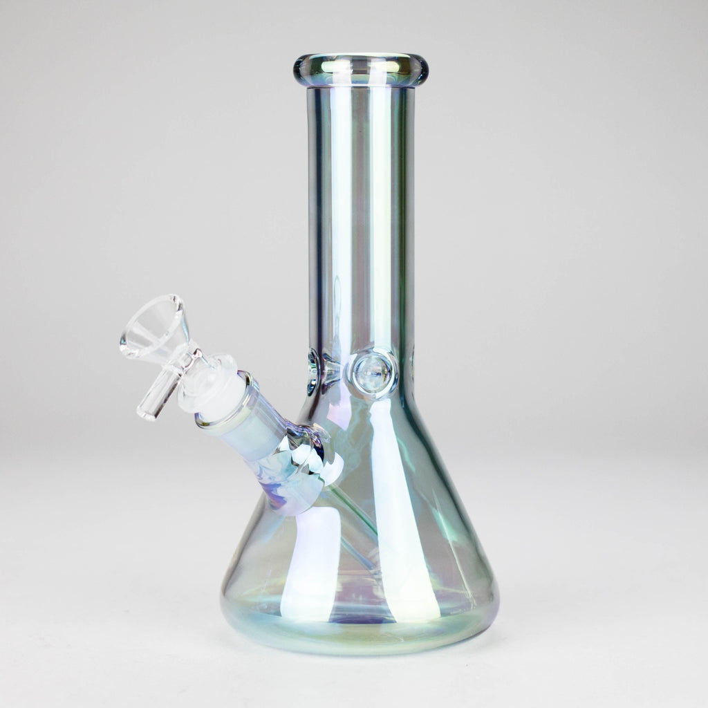 8" Electroplate Glass Beaker Bong – 5mm Thick | Ice Catcher | 3-Piece Set
