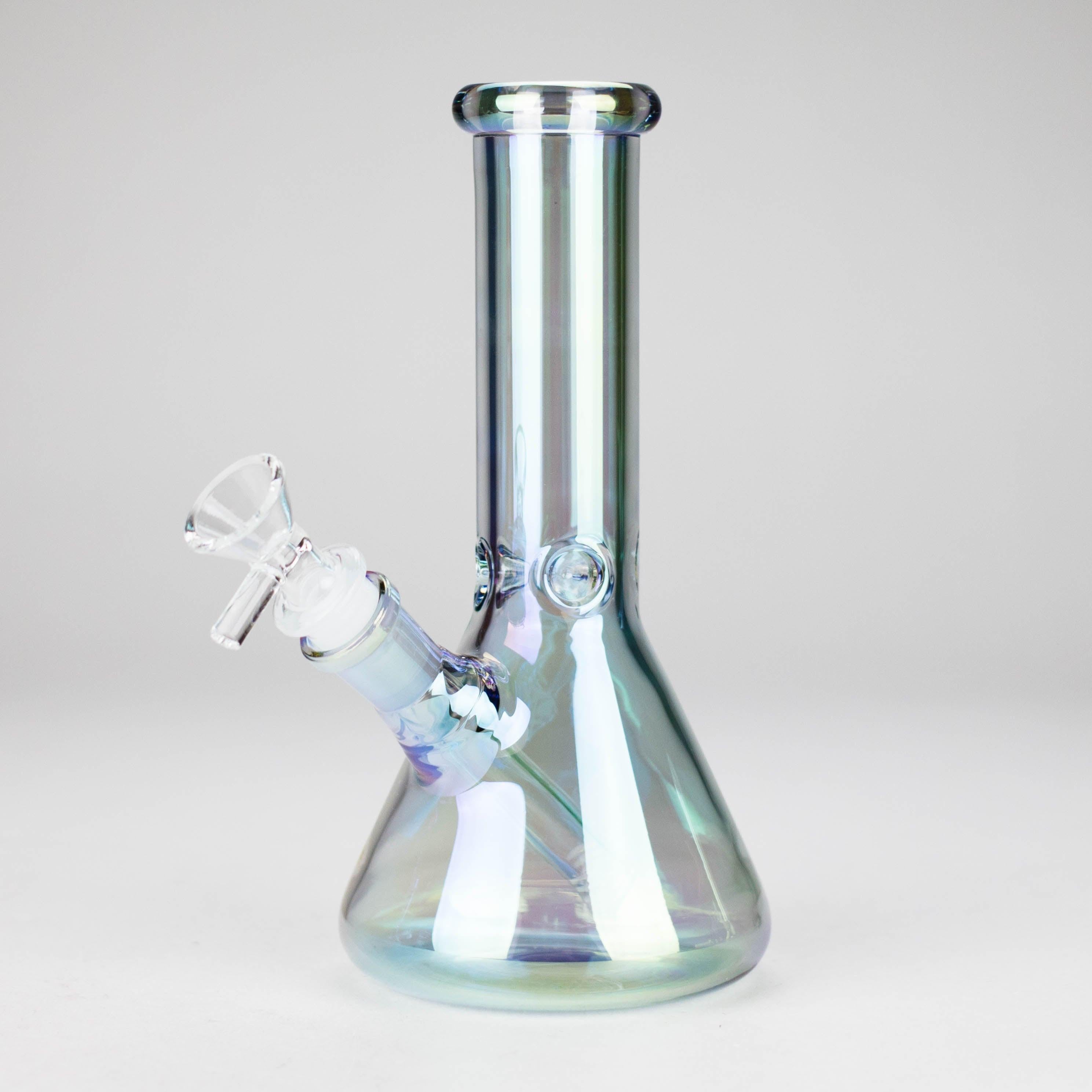 8" Electroplate Glass Beaker Bong – 5mm Thick | Ice Catcher | 3-Piece Set