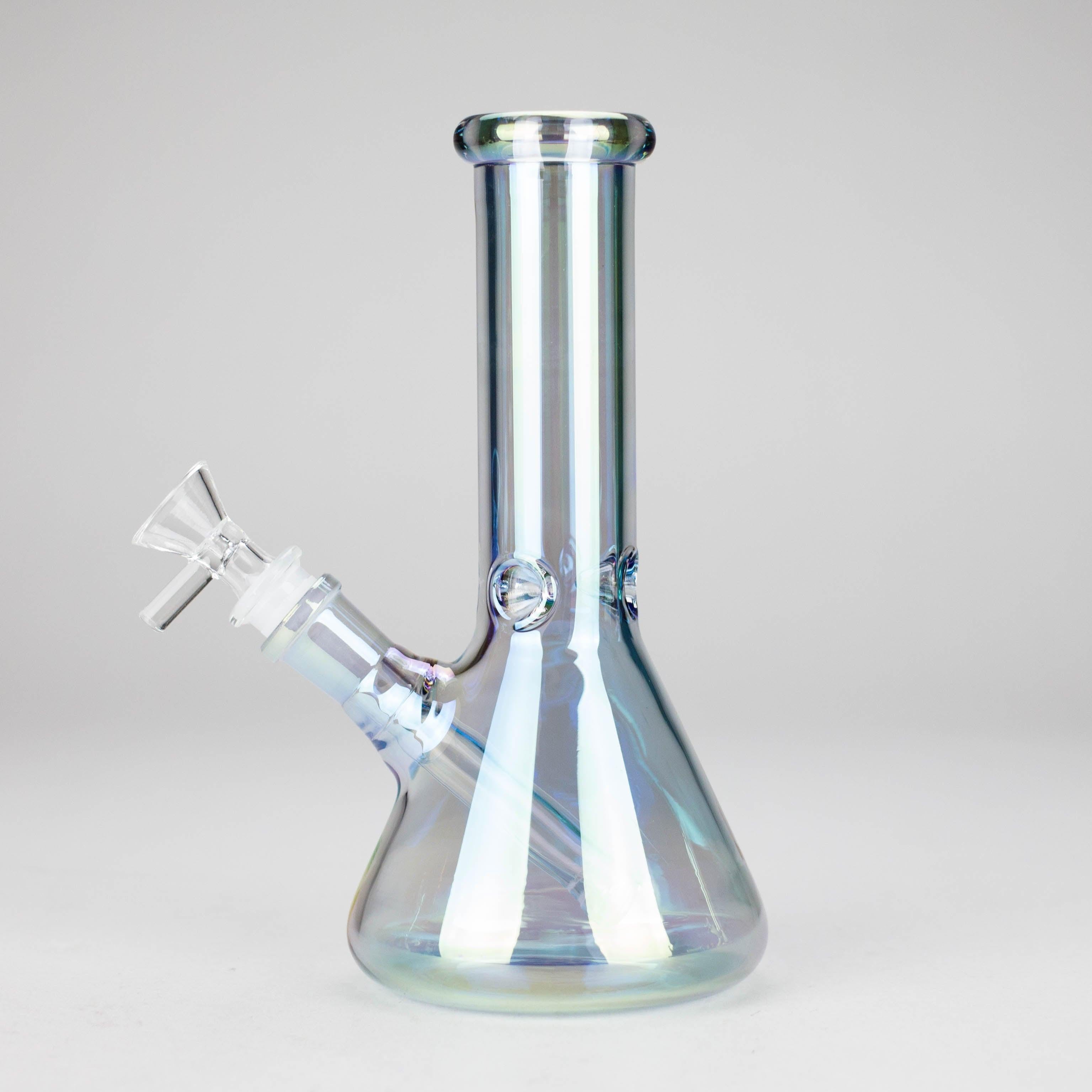 8" Electroplate Glass Beaker Bong – 5mm Thick | Ice Catcher | 3-Piece Set