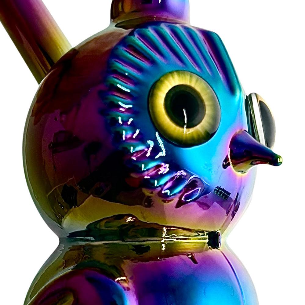 5.5" Owl Design Electroplate Glass Bong – Compact & Stemless